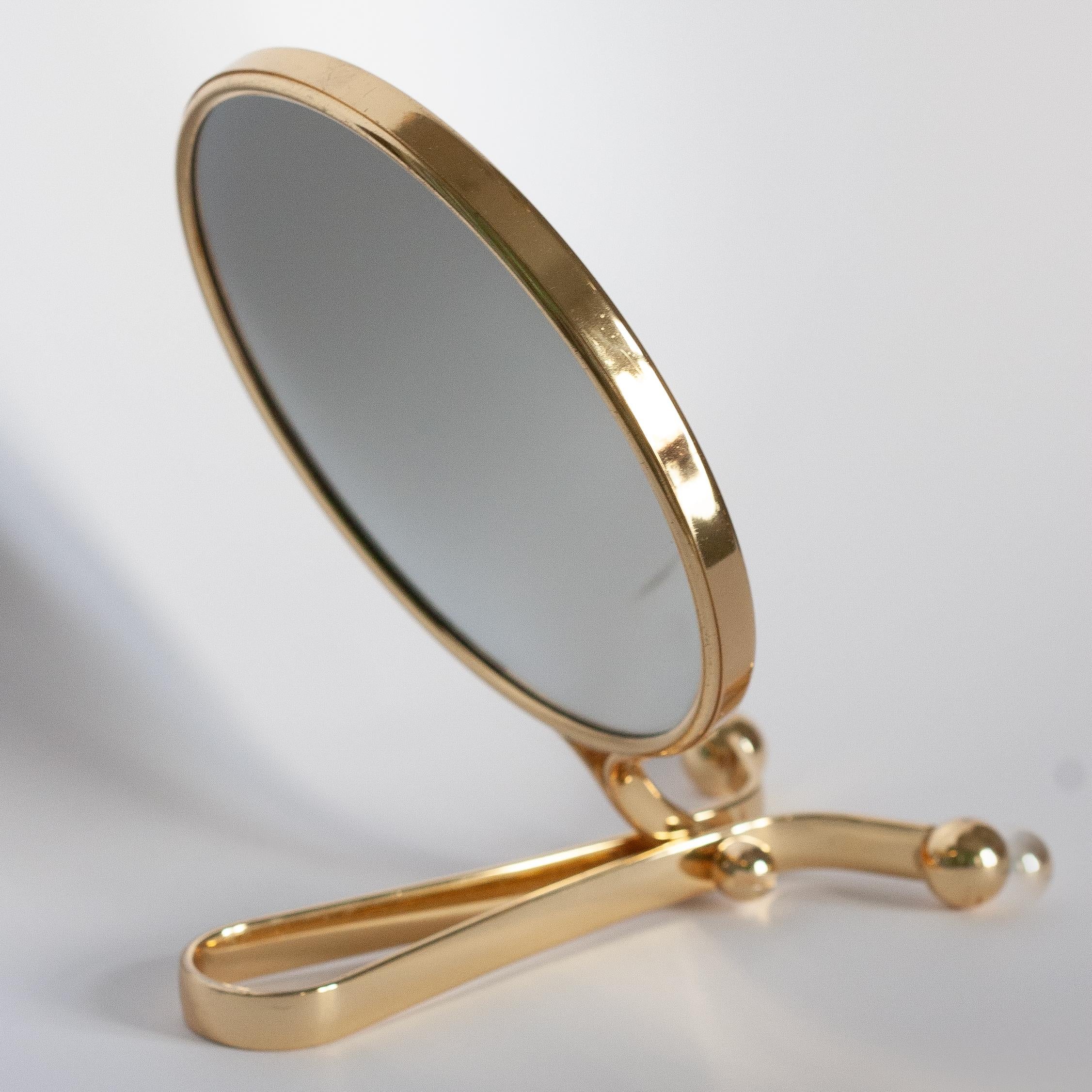 Italian Mid Century Gold Decorative Table Mirror in Metal Frame, Italy, 1960s For Sale