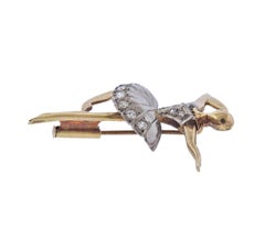 Mid Century Gold Diamond Ballerina Brooch