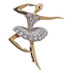 Mid Century Gold Diamond Ballerina Brooch