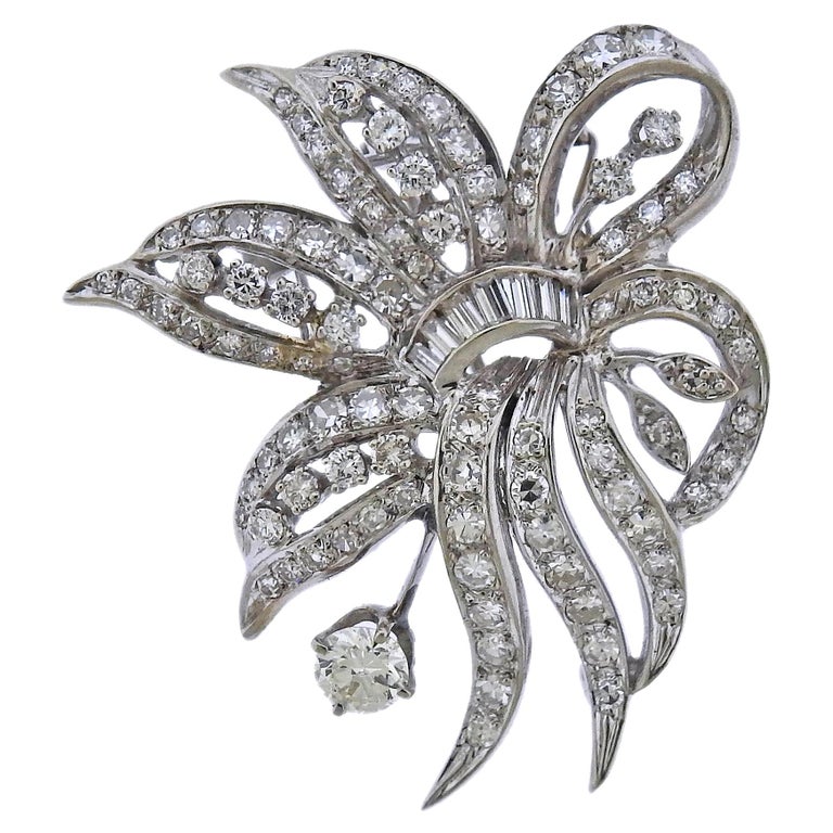 Mid Century Gold Diamond Brooch Pendant For Sale at 1stDibs