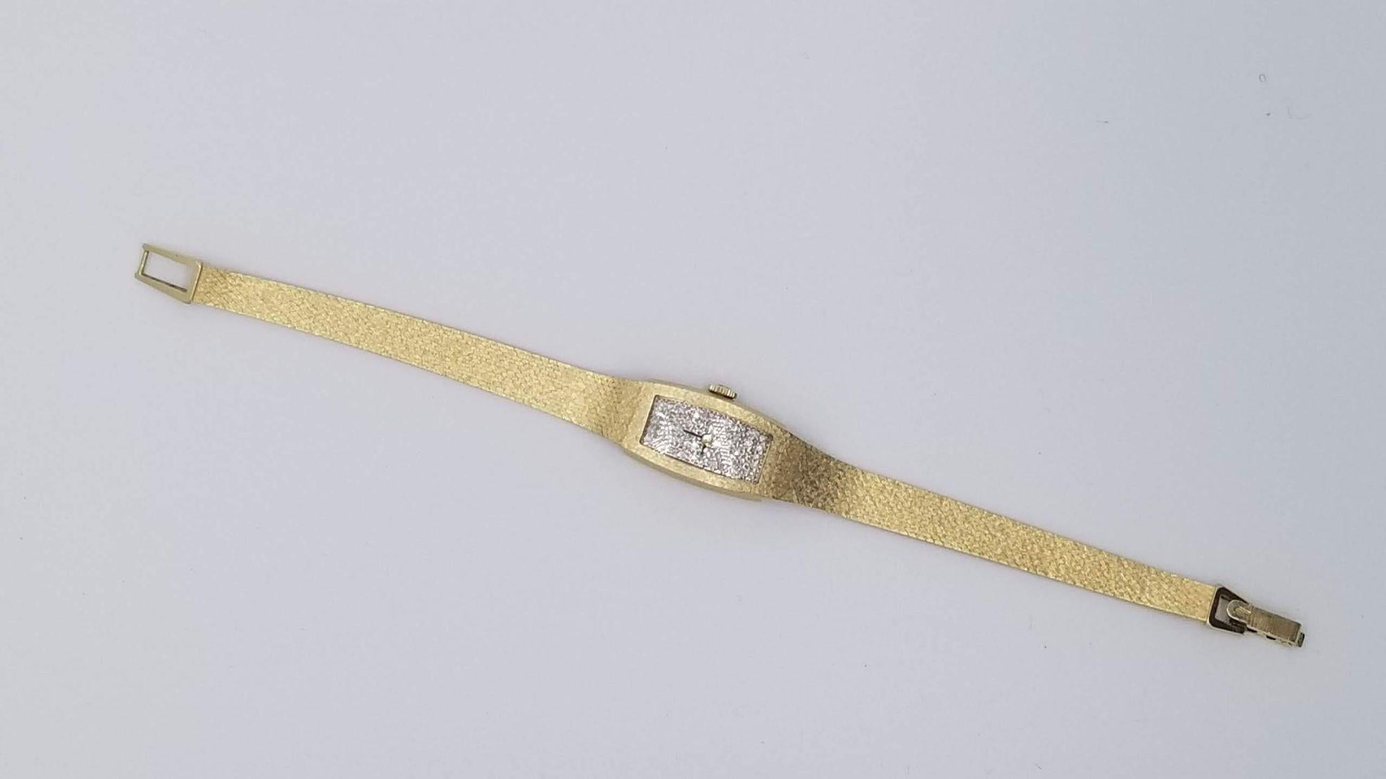 Mid Century Gold Diamond-Encrusted Women's Wristwatch by Omega For Sale 1