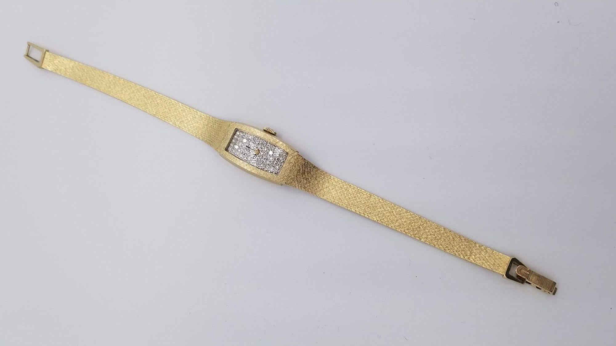 Mid Century Gold Diamond-Encrusted Women's Wristwatch by Omega For Sale 3