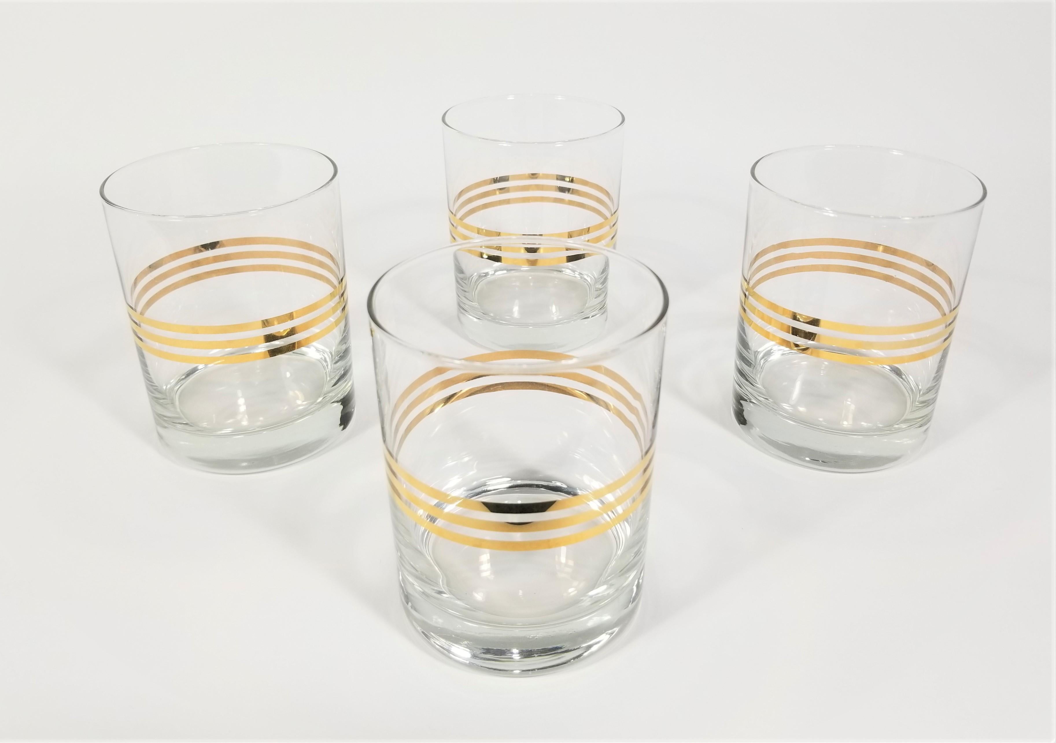 Mid Century Gold Double Old Fashioned Glassware Barware In Excellent Condition For Sale In New York, NY