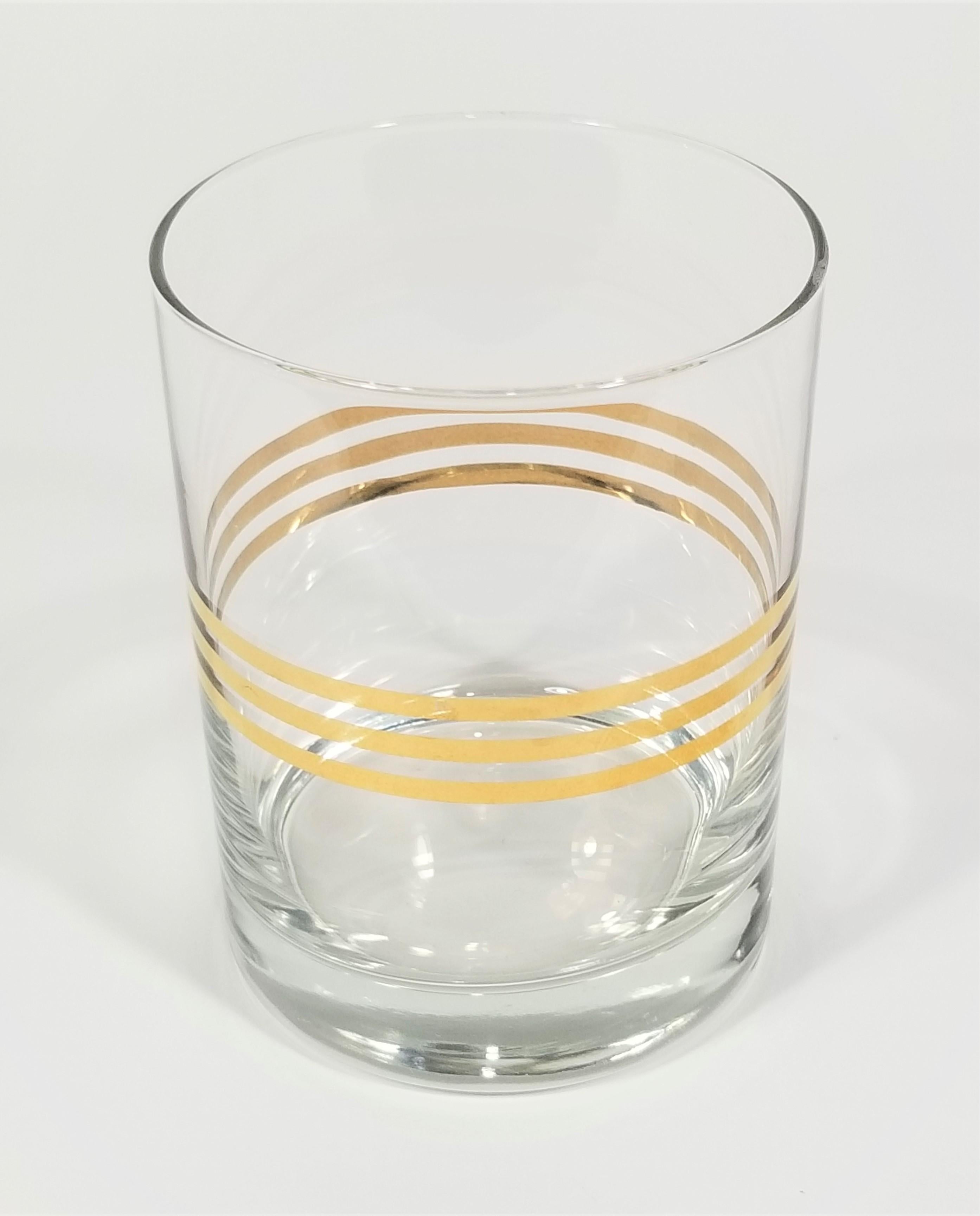 Mid Century Gold Double Old Fashioned Glassware Barware For Sale 3
