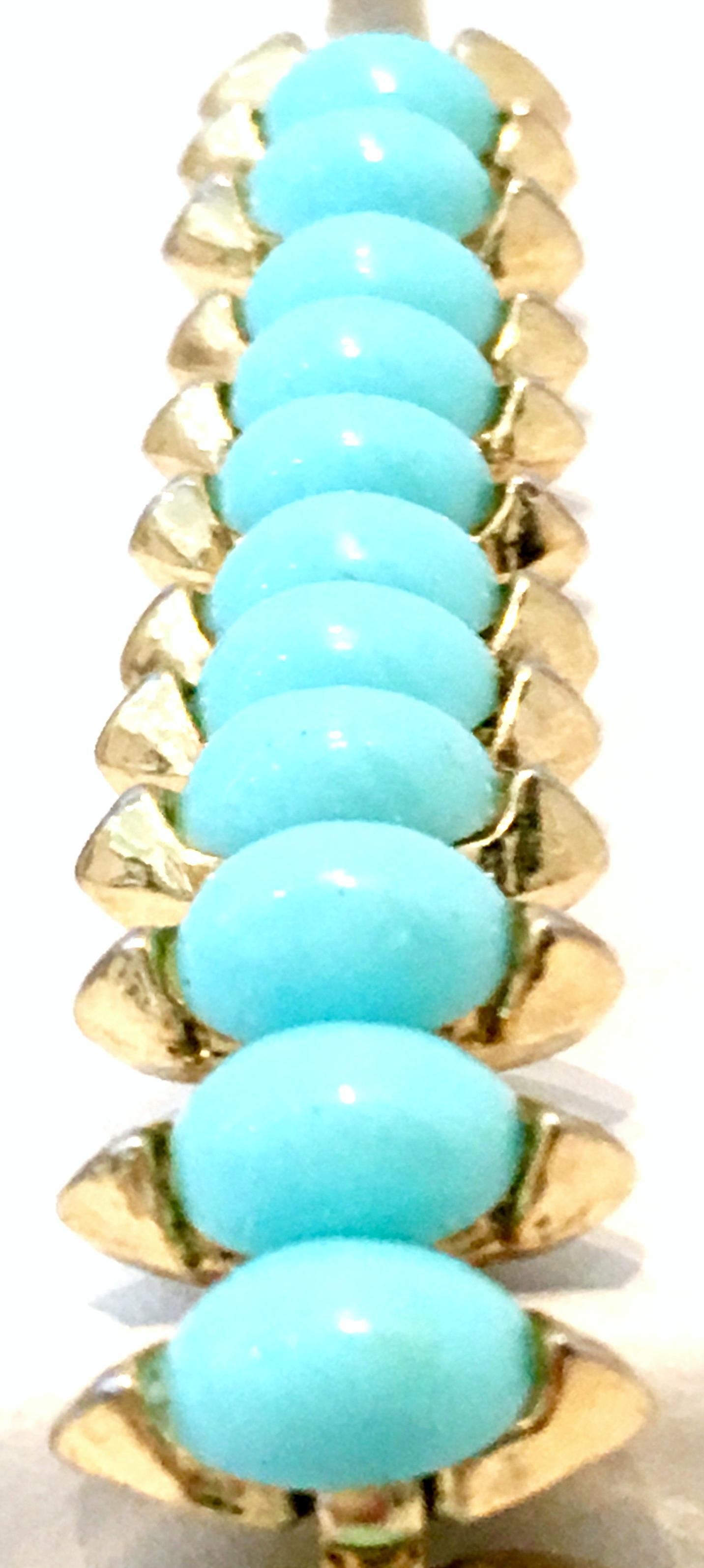 Mid-Century Gold Faux Turquoise Necklace Earrings & Bracelet S/4 By, Trifari 4