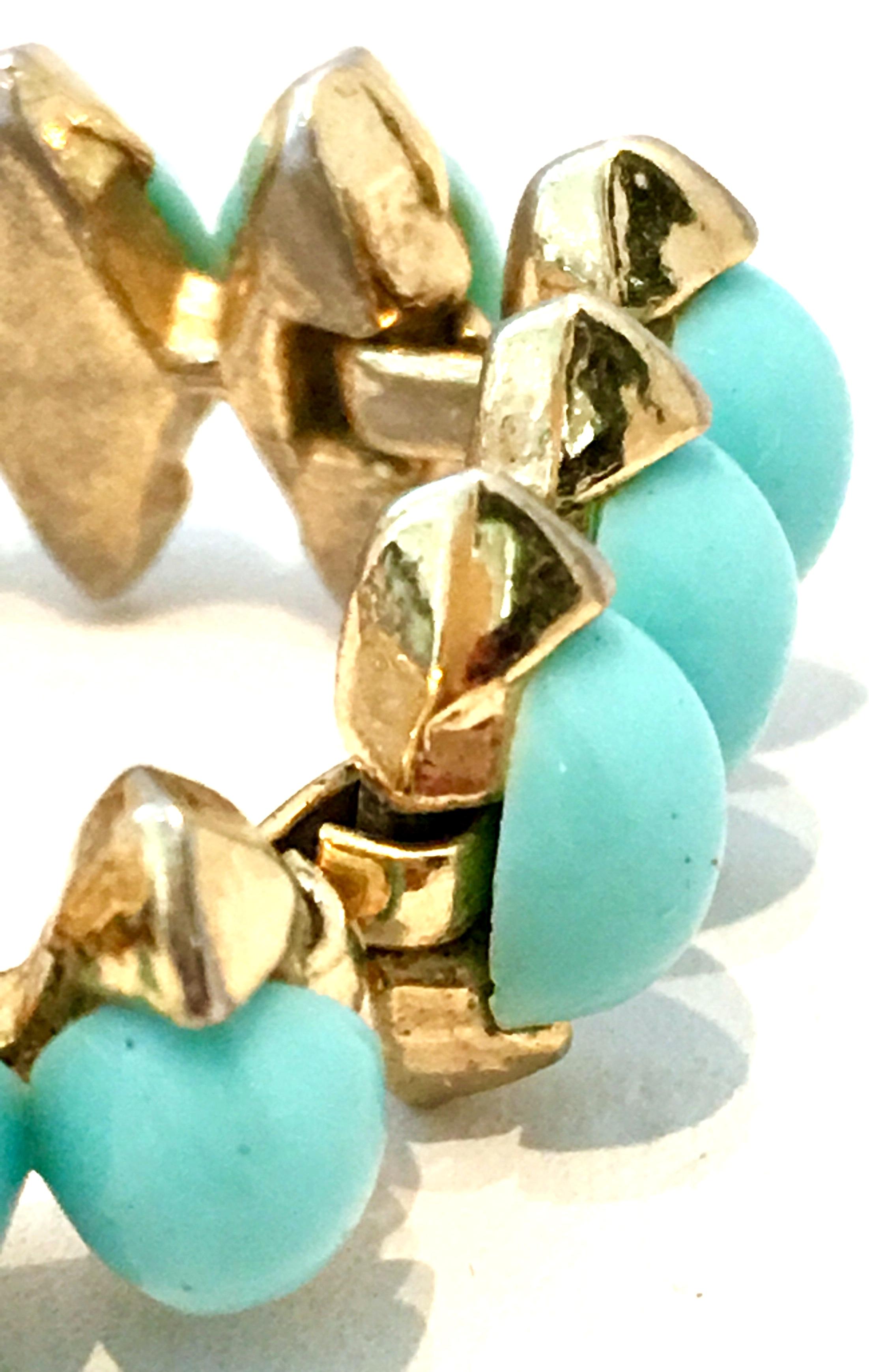 Mid-Century Gold Faux Turquoise Necklace Earrings & Bracelet S/4 By, Trifari 5