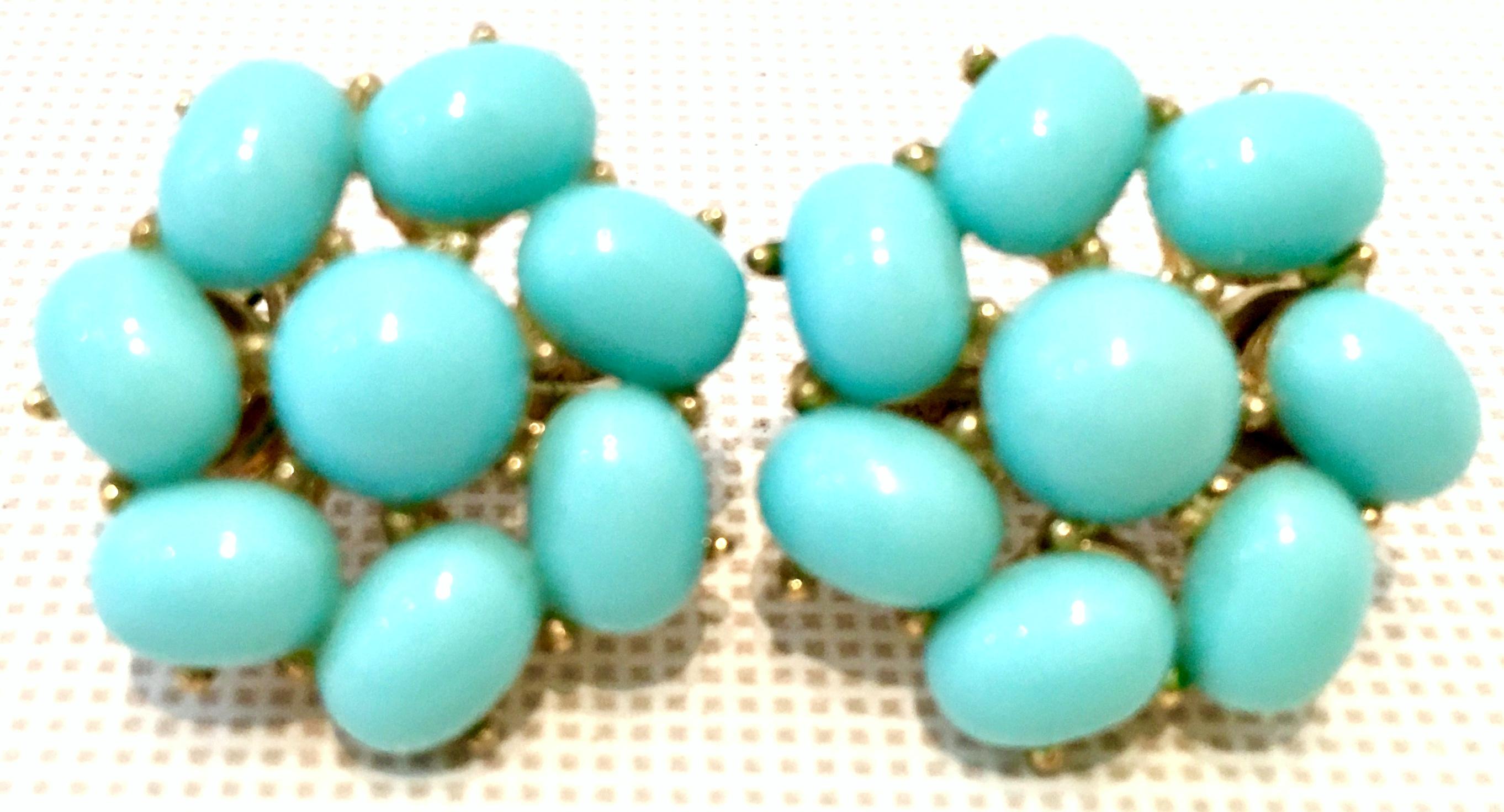 Mid-Century Gold Faux Turquoise Necklace Earrings & Bracelet S/4 By, Trifari 6