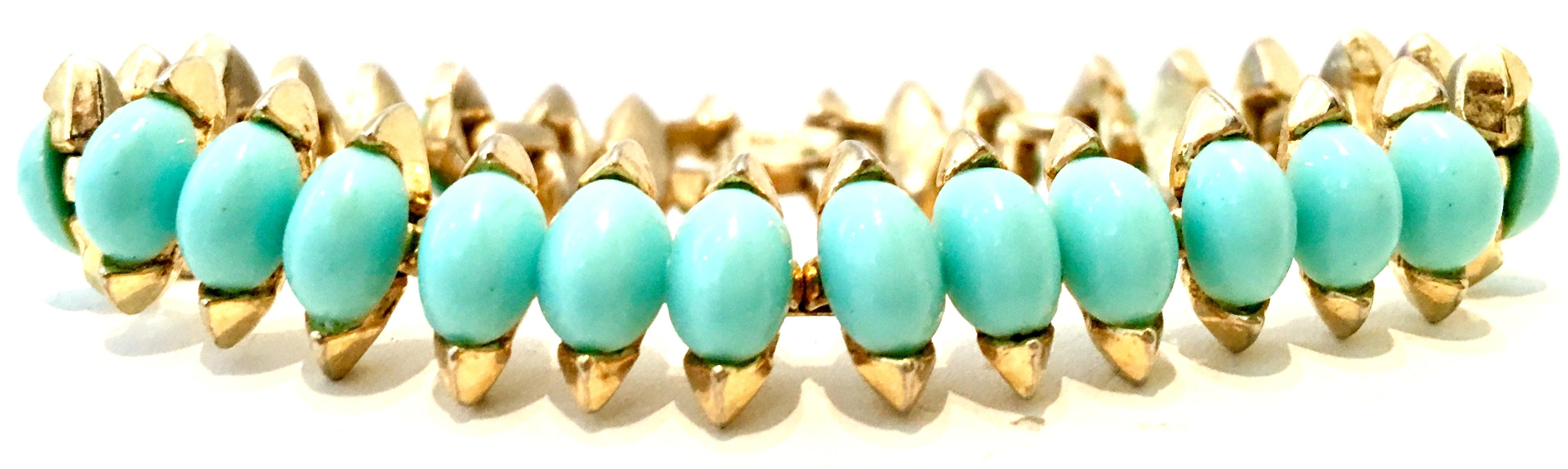 Mid-Century Gold Faux Turquoise Necklace Earrings & Bracelet S/4 By, Trifari 2
