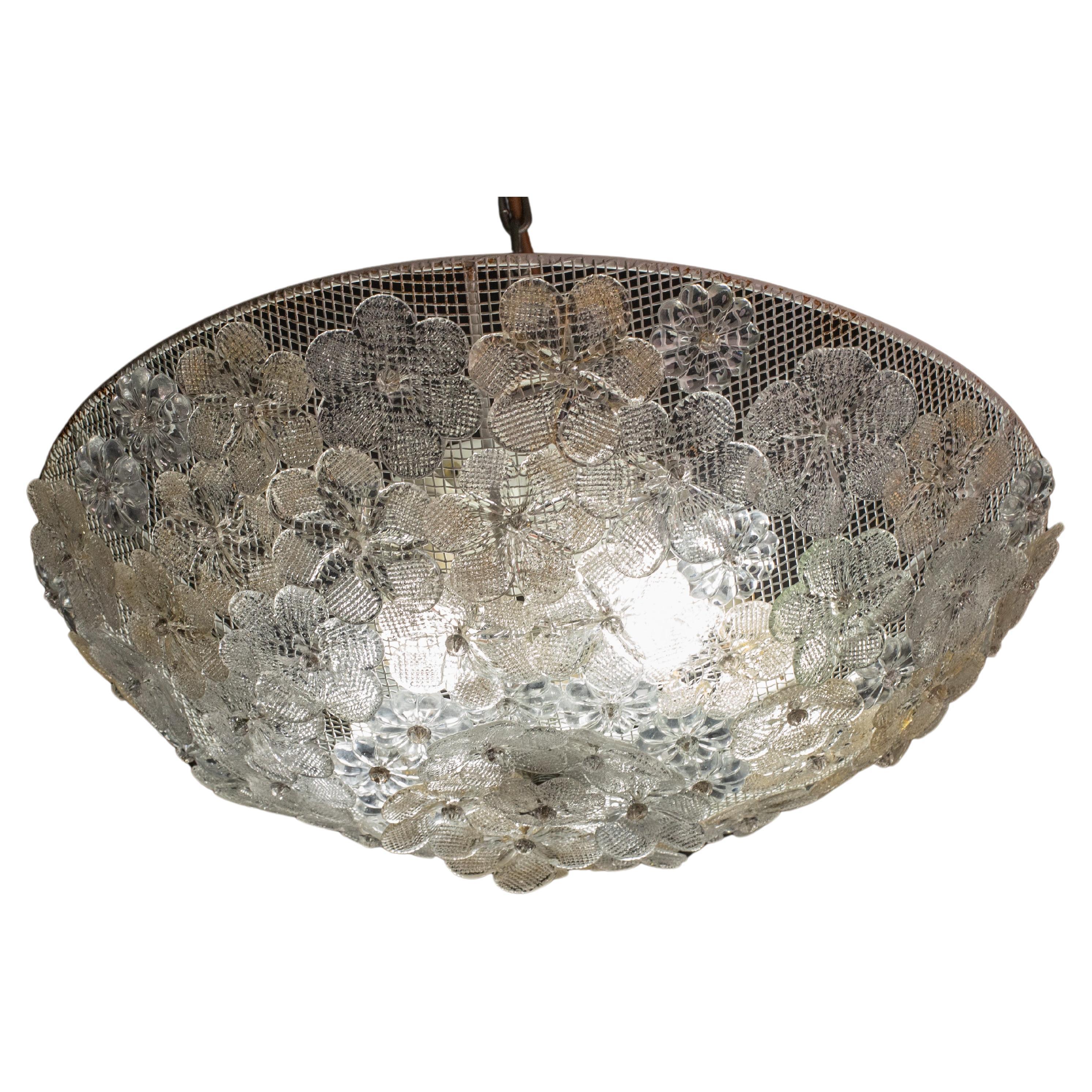Mid-Century Gold Flower Glass Ceiling Light 1960s by Barovier e Toso For Sale