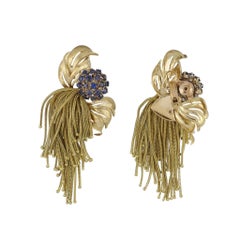 Mid-Century Gold Fringe Sapphire Earrings