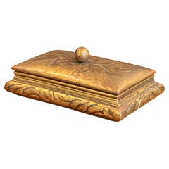 Caja de baratijas con tapa de cerámica dorada de mediados de siglo de McFarlin Freeman Pottery