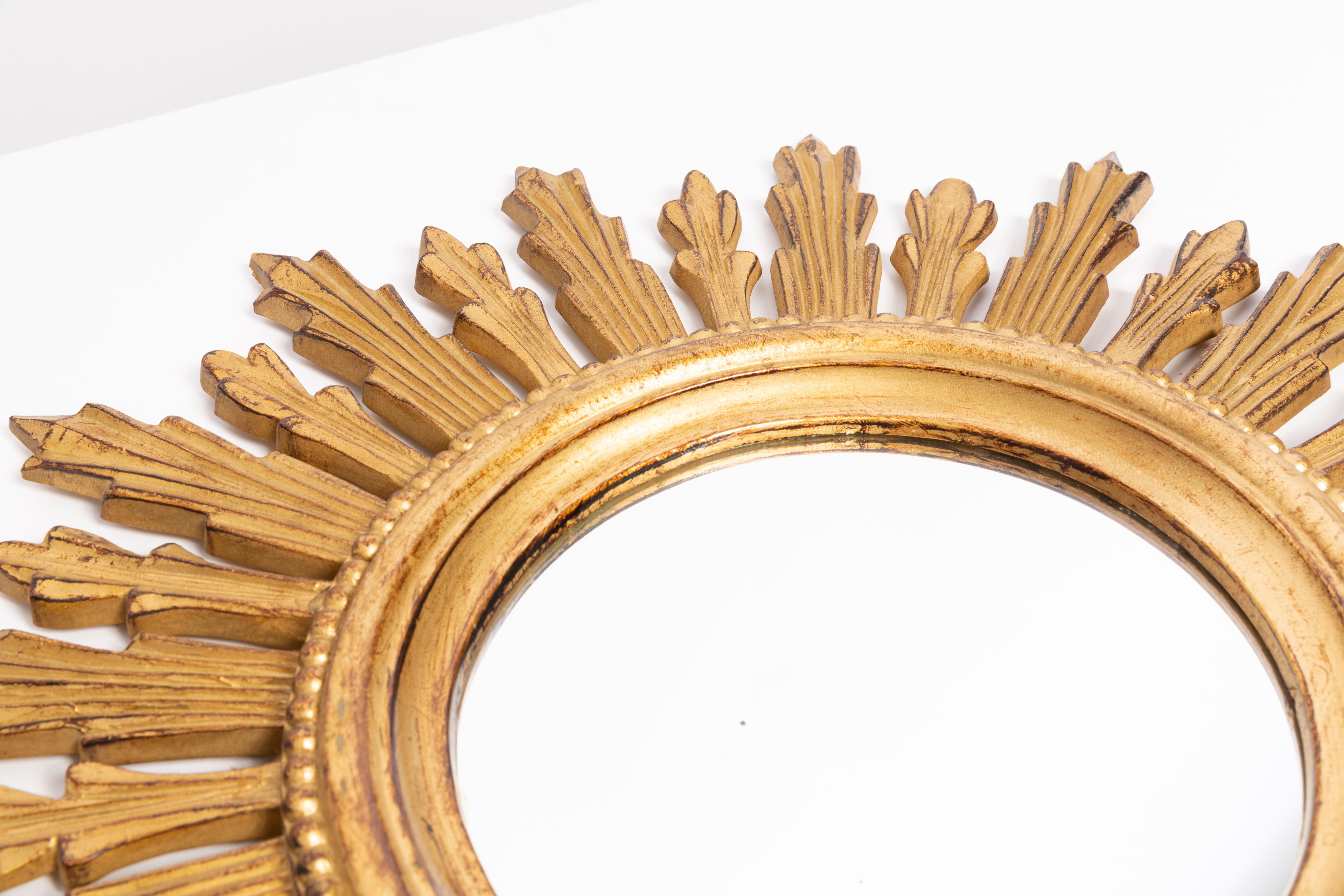Mid Century Gold Italian Sunburst Mirror, Giltwood, 1960s 4