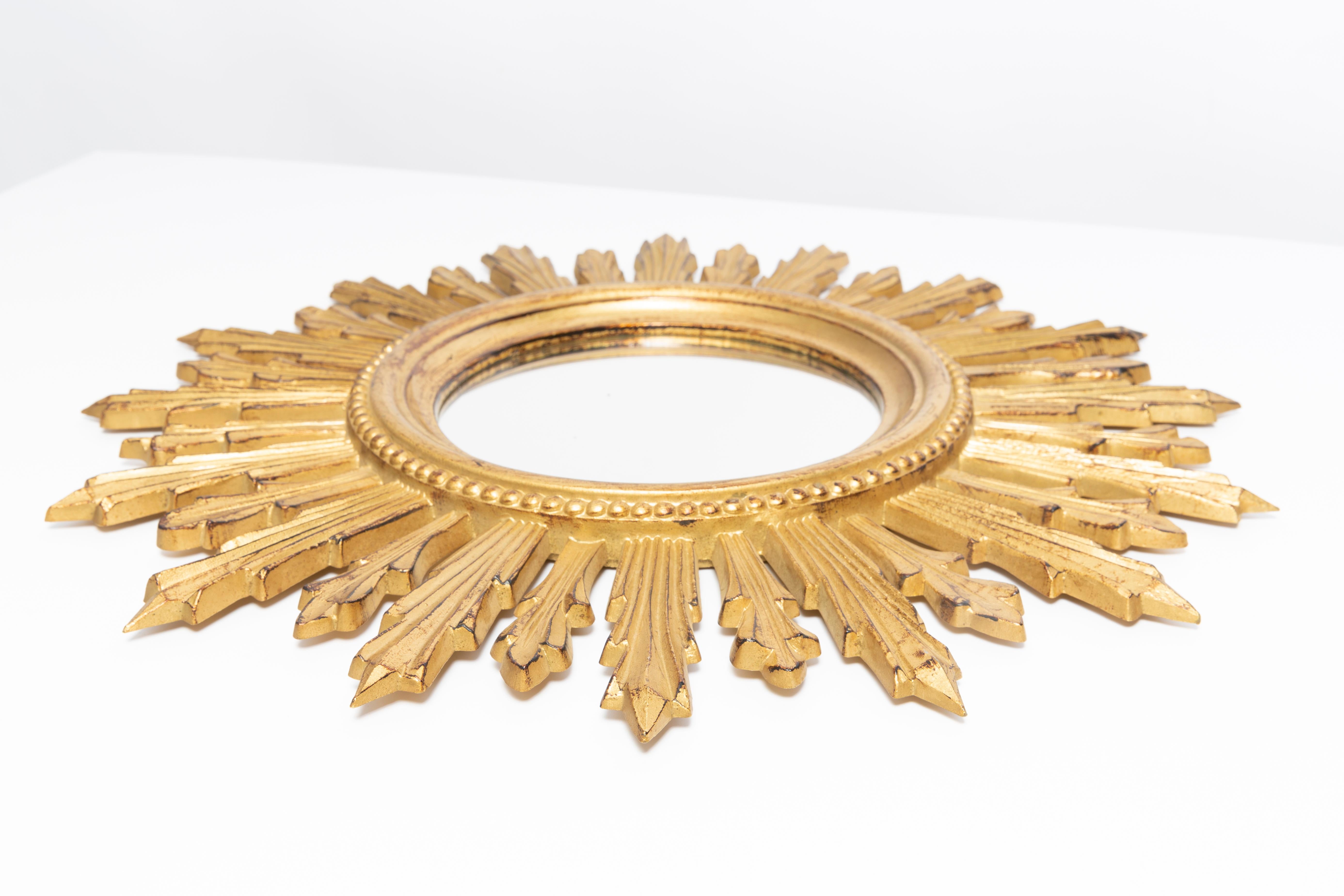20th Century Mid Century Gold Italian Sunburst Mirror, Giltwood, 1960s