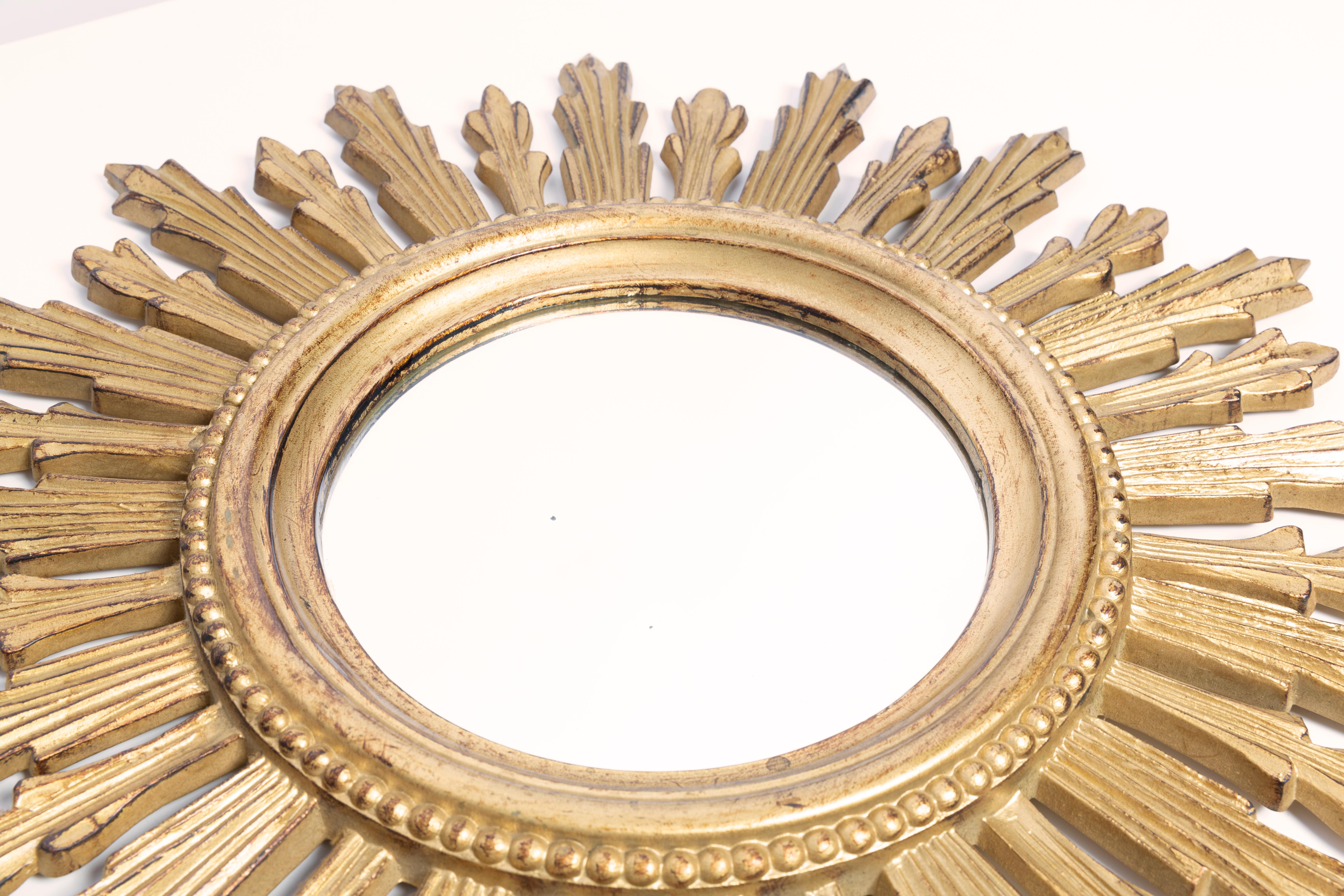 Mid Century Gold Italian Sunburst Mirror, Giltwood, 1960s 1