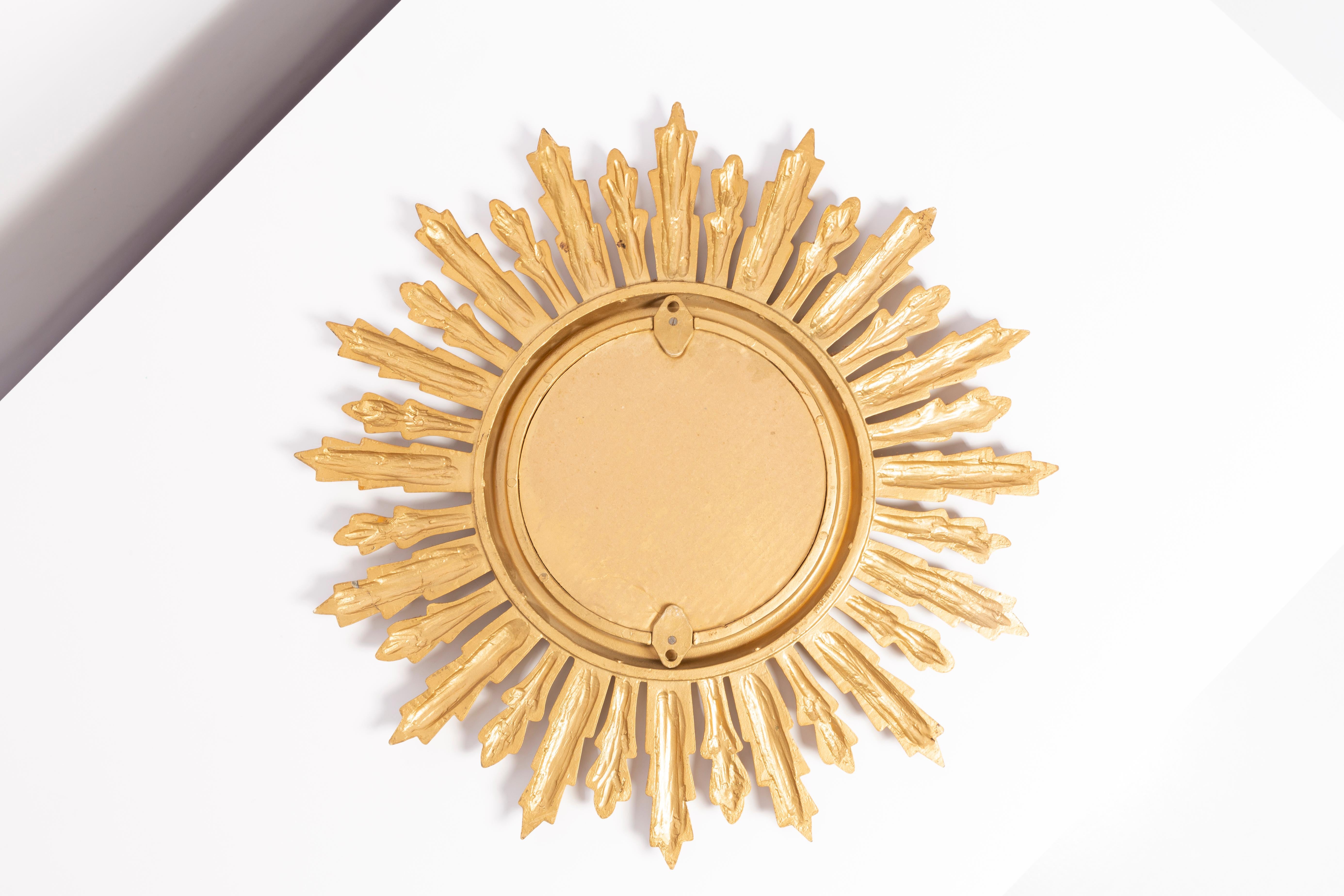 Mid Century Gold Italian Sunburst Mirror, Giltwood, 1960s 2