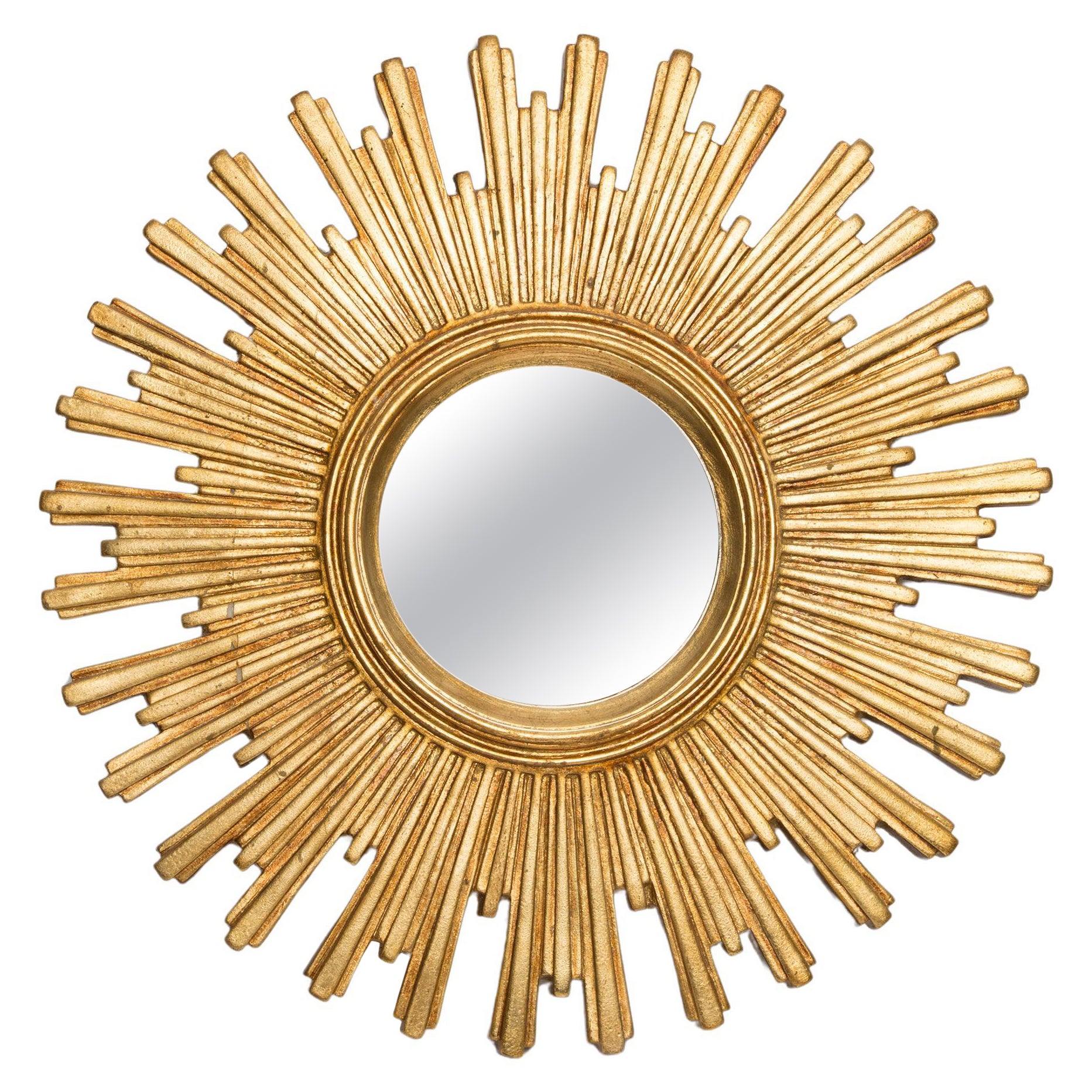 Mid Century Gold Italian Sunburst Mirror, Giltwood, 1960s