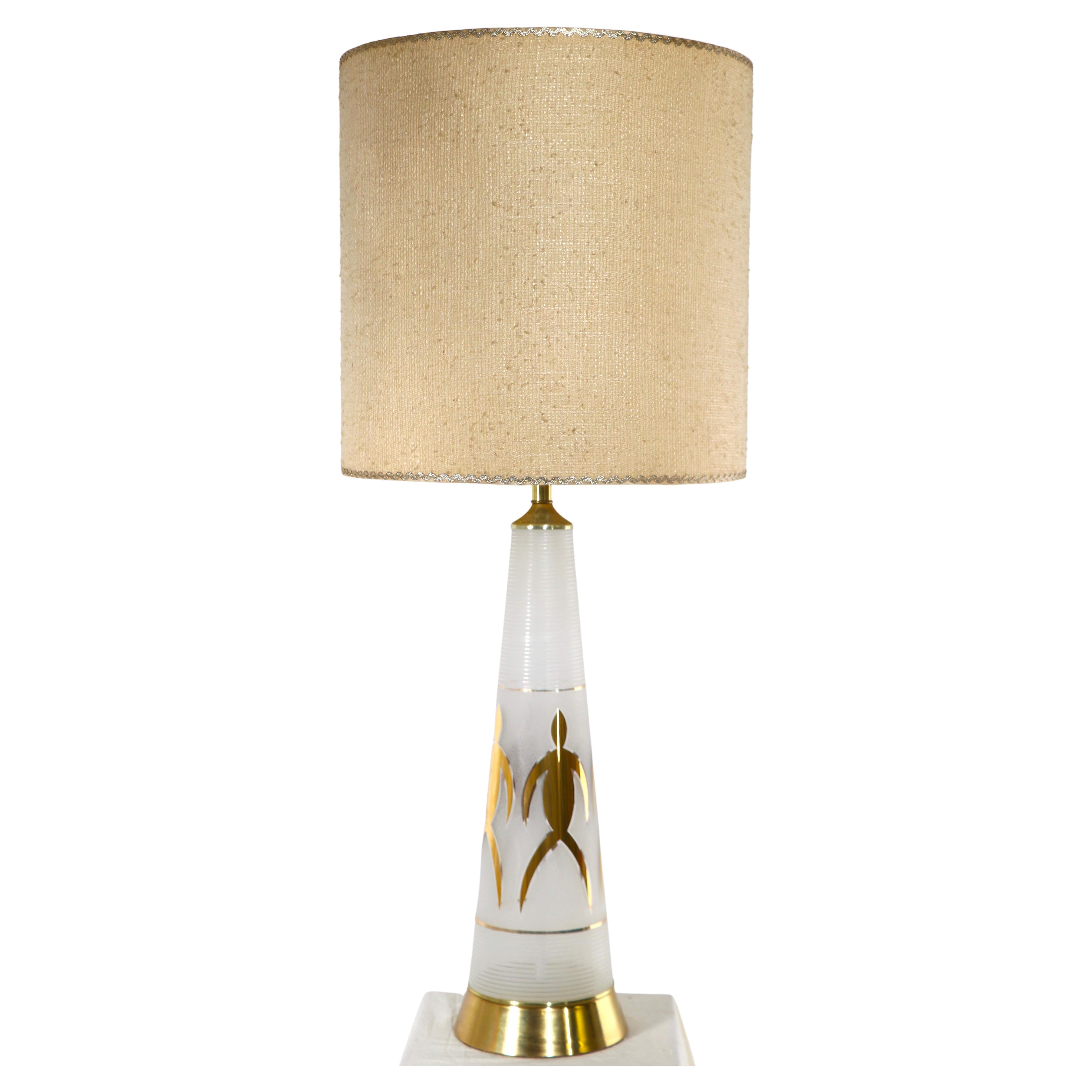 Mid-Century Gold Leaf Glass Table Lamp Made in USA, ca. 1950/1960's For Sale