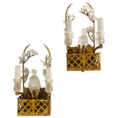 Mid Century Gold Leaf Wall Sconces by Sherle Wagner 