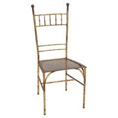 Vintage Mid-Century Gold Leafed Metal Faux Bamboo Side Chair from France Great Patina