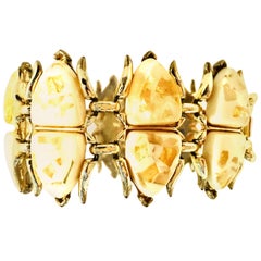 Retro Mid-Century Gold, Lucite Confetti "Scarab" Link Bracelet By, Coro