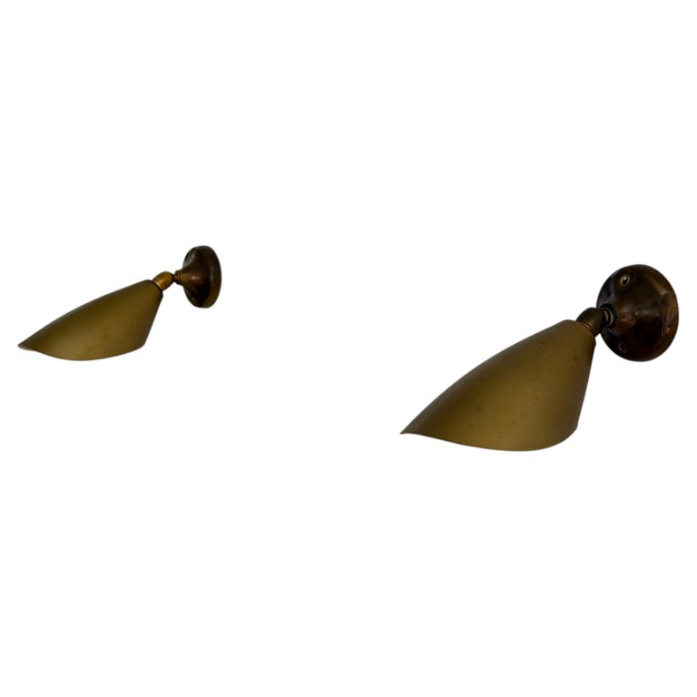 Mid-Century Aged Brass and Metal Pair of Wall Lamps, 1960s, Italy