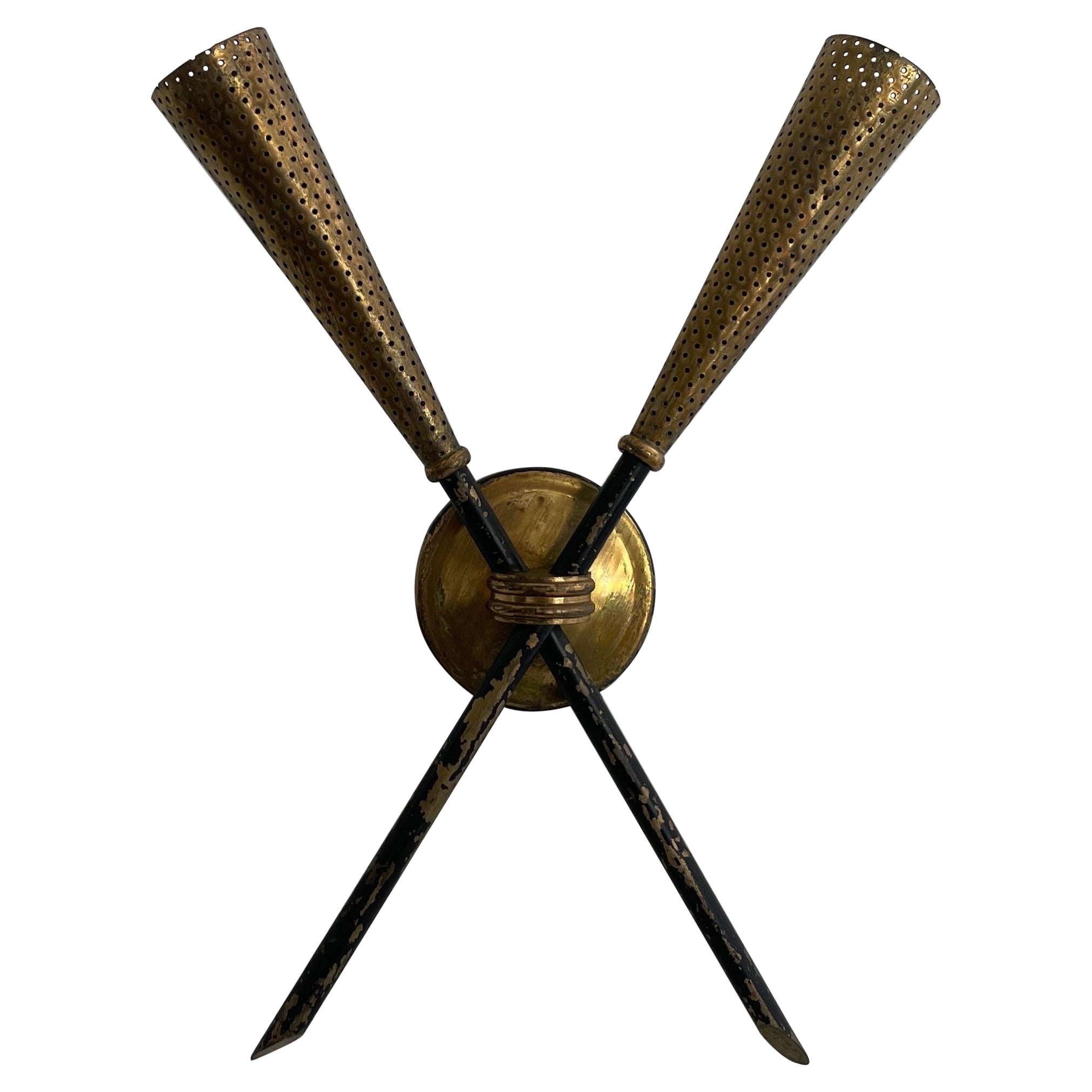 Mid-century Gold Metal Rare Single Sconce, 1950s, France