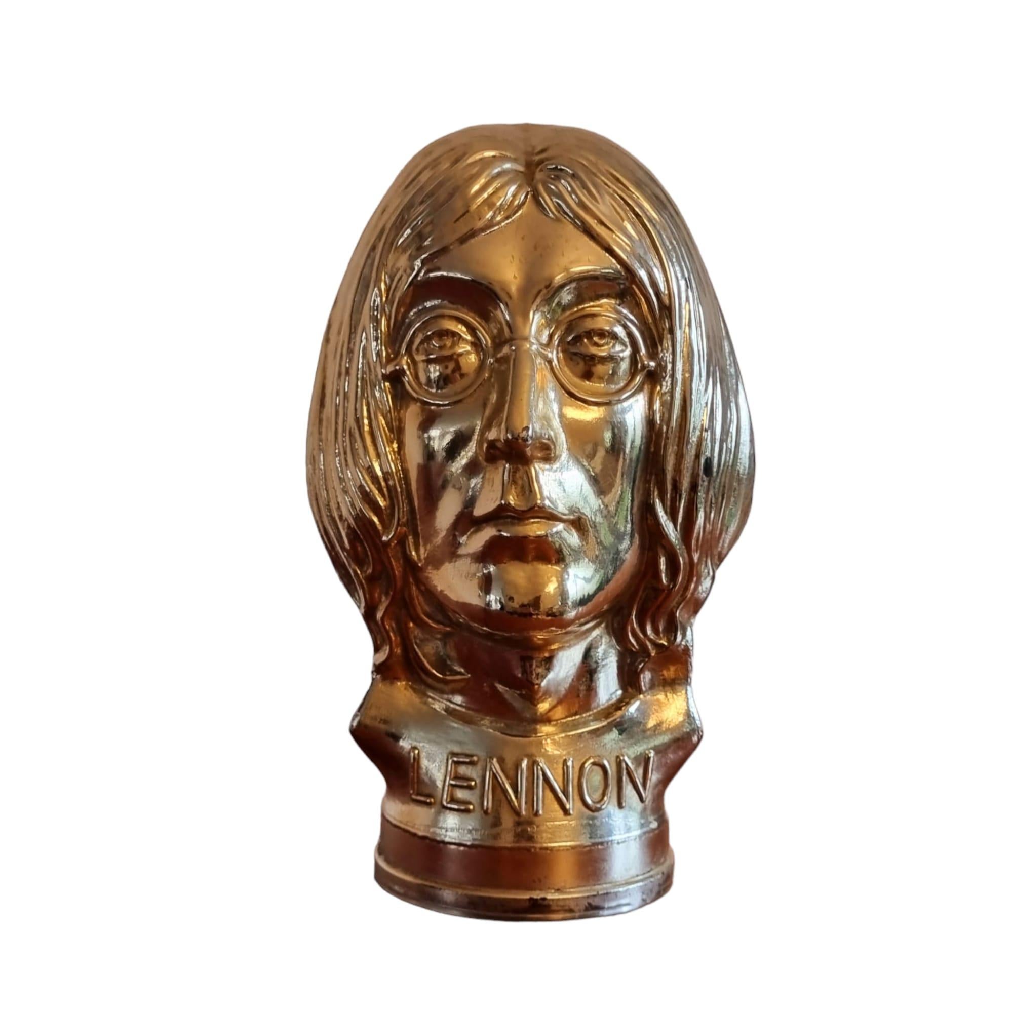Mid-Century Gold Metallic Glass Head of John Lennon the Beatles, 1969, England For Sale 1