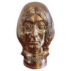 Mid-Century Gold Metallic Glass Head of John Lennon the Beatles, 1969, England
