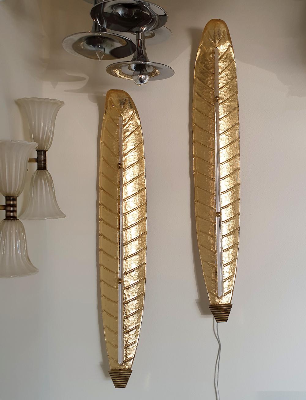 Mid-Century Modern Mid Century Gold Murano Glass Very Large Sconces, Barovier Style - a pair