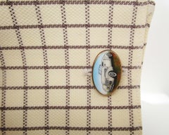 Midcentury Gold over Sterling Hand Painted Dusenberg Cufflinks