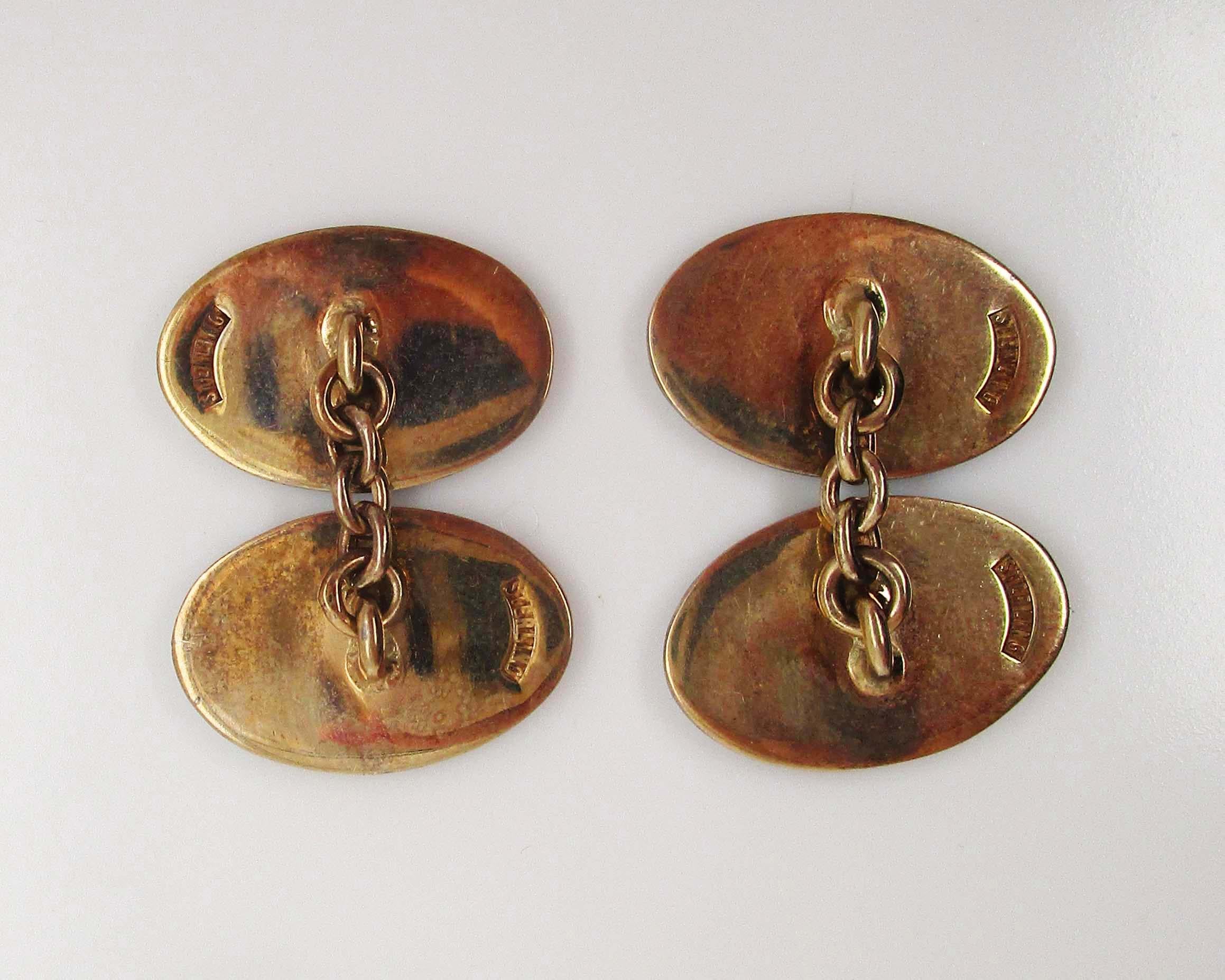 Midcentury Gold over Sterling Hand Painted Dusenberg Cufflinks For Sale 2