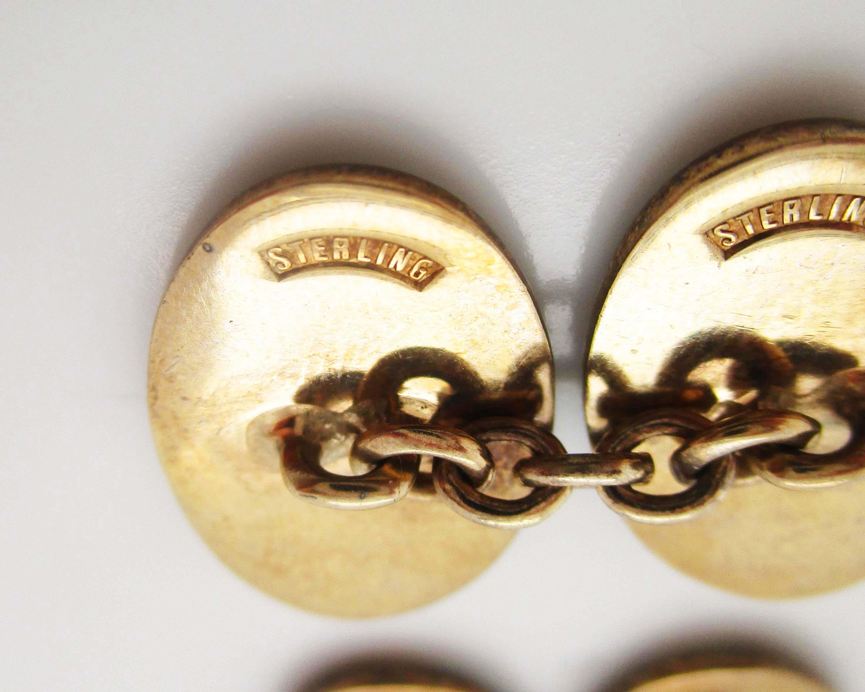 Midcentury Gold over Sterling Hand Painted Dusenberg Cufflinks For Sale 3