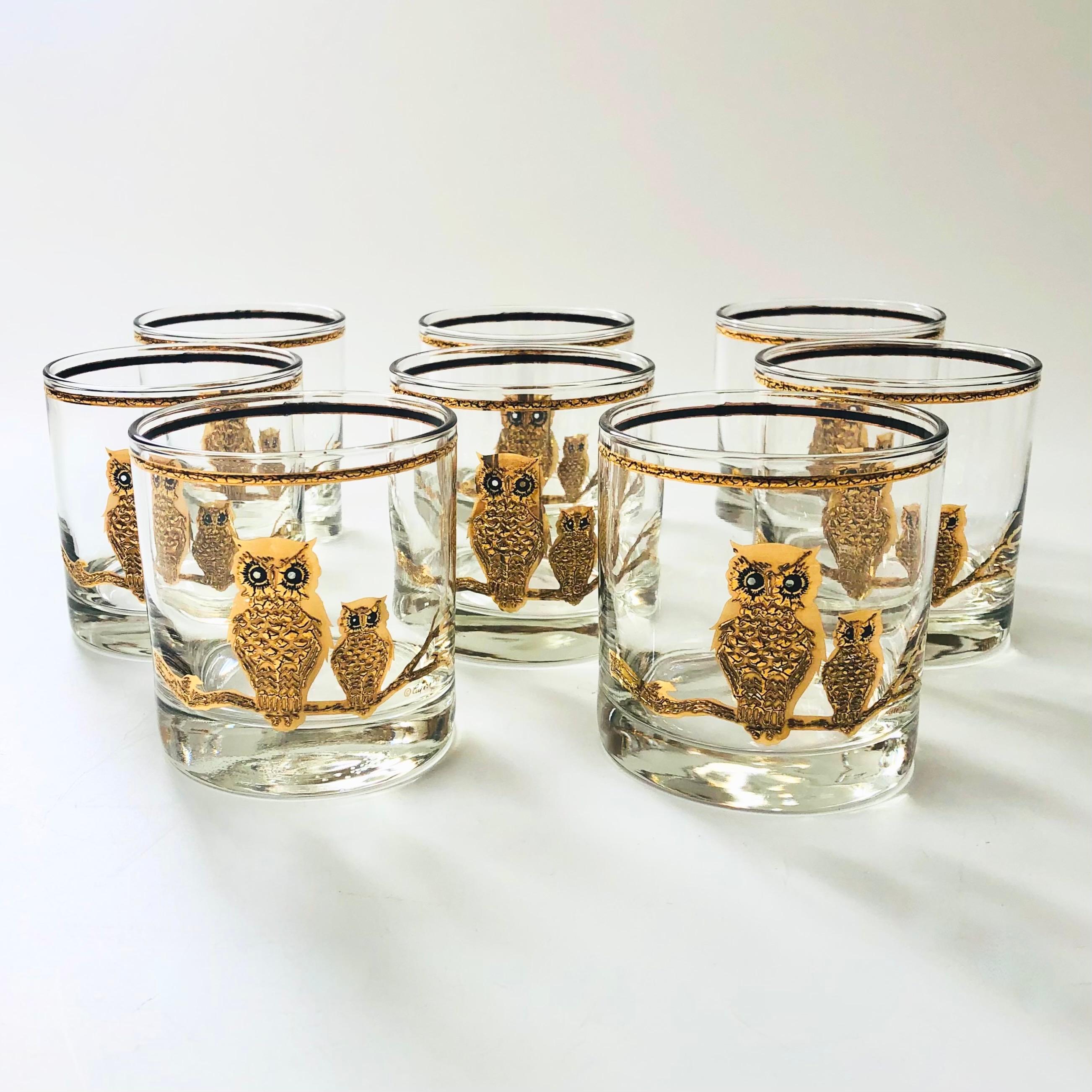 Mid Century Gold Owl Tumblers by Culver - Set of 4 4
