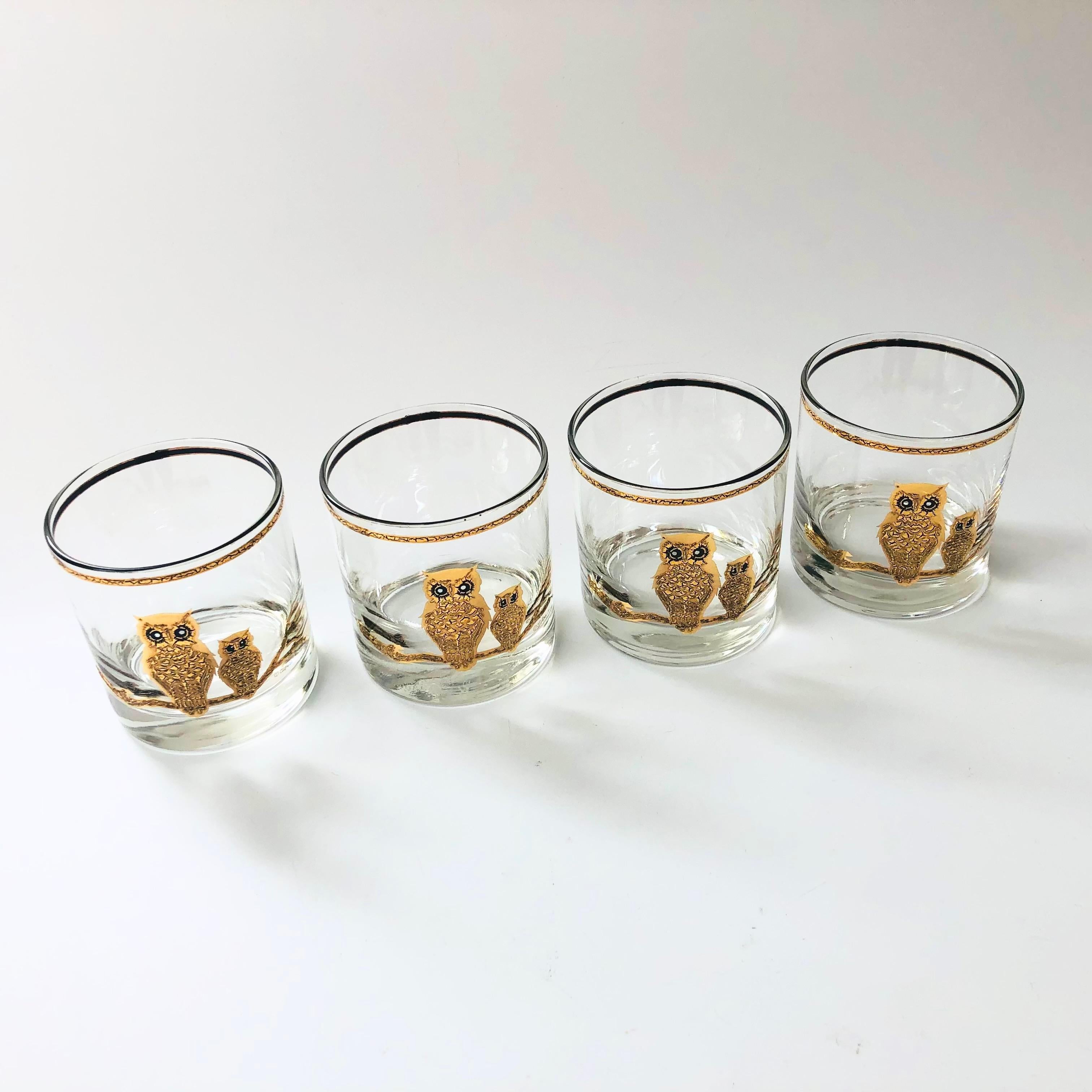 Mid-Century Modern Mid Century Gold Owl Tumblers by Culver - Set of 4