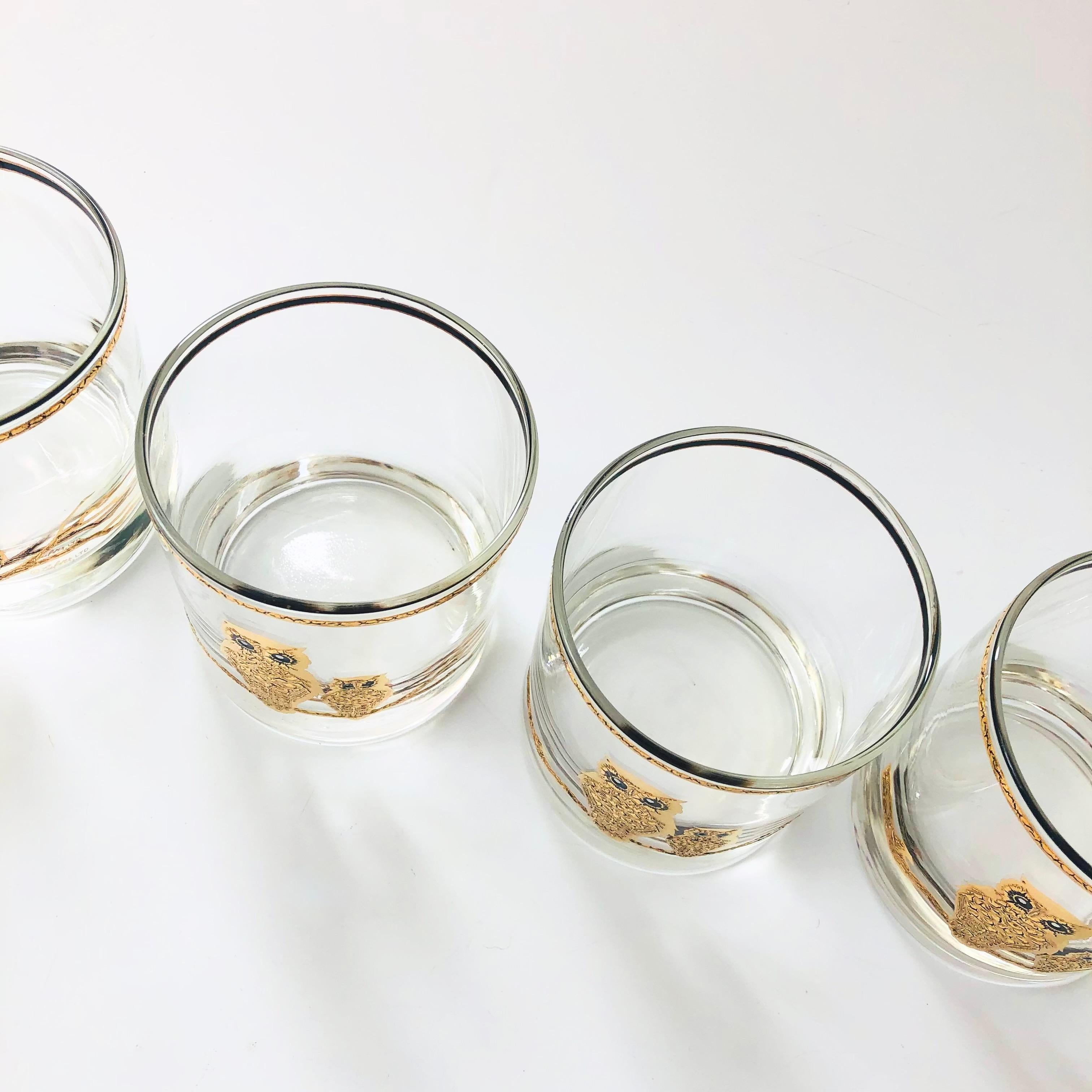 20th Century Mid Century Gold Owl Tumblers by Culver - Set of 4