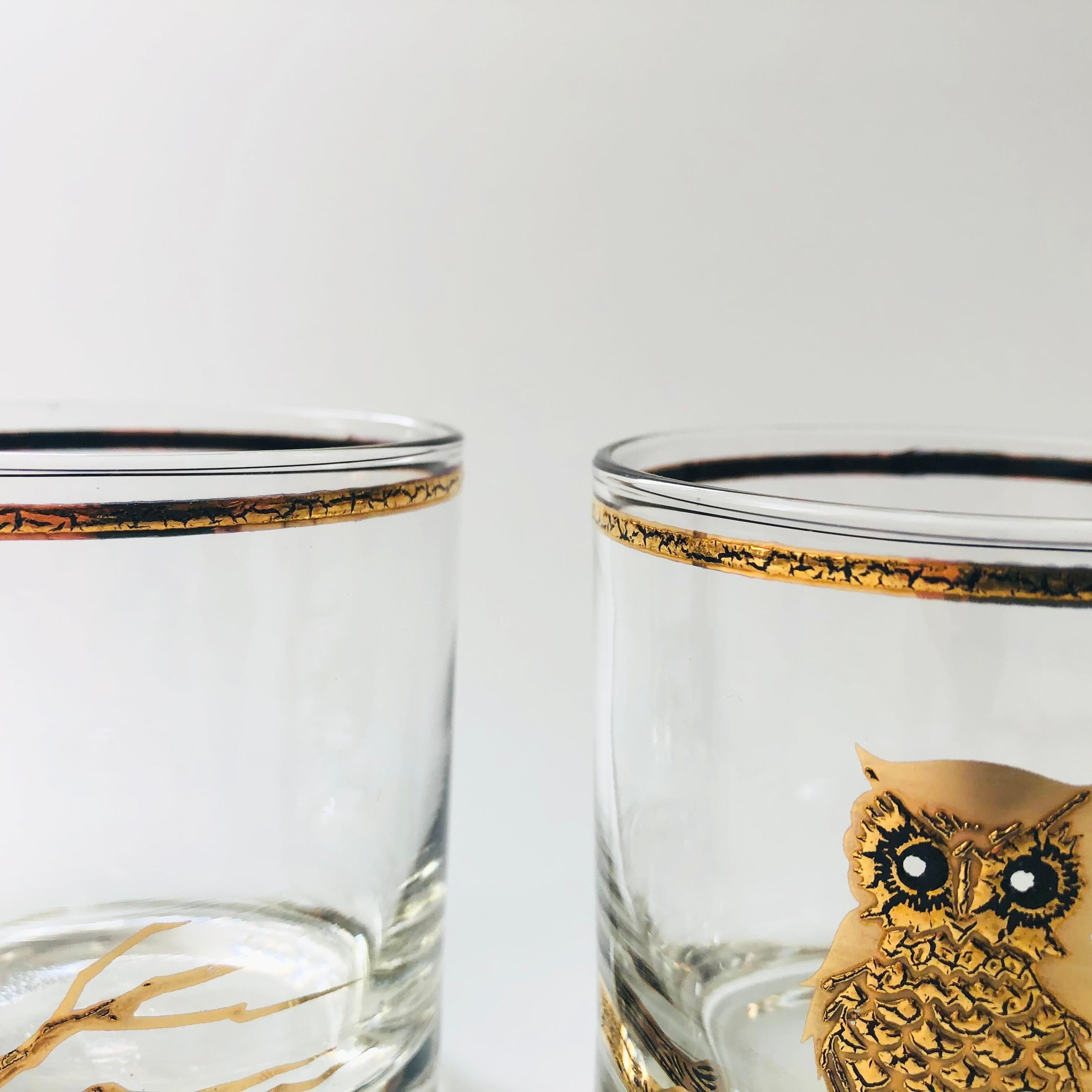 Mid Century Gold Owl Tumblers by Culver - Set of 4 2