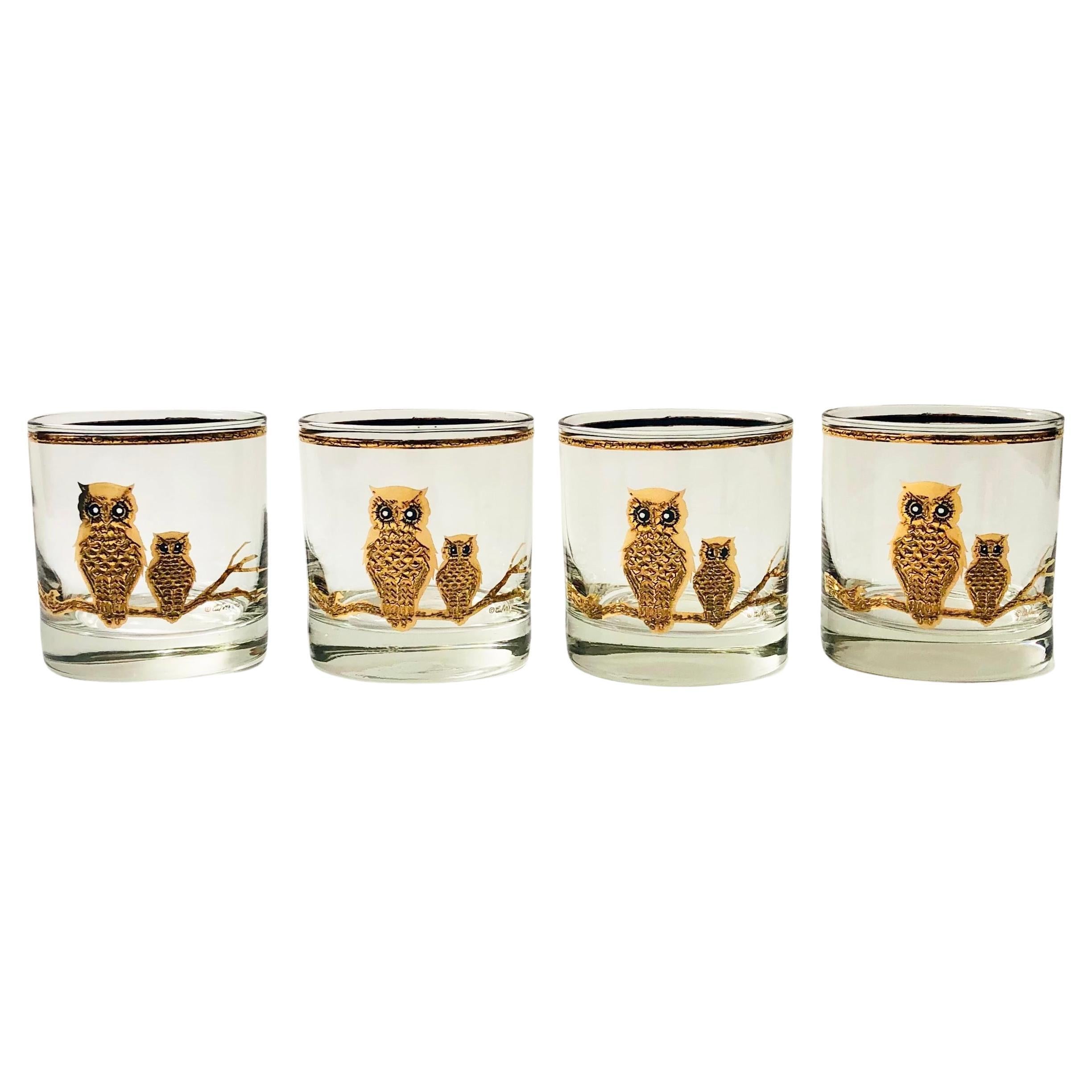 Mid Century Gold Owl Tumblers by Culver - Set of 4