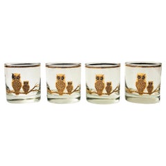 Vintage Mid Century Gold Owl Tumblers by Culver - Set of 4