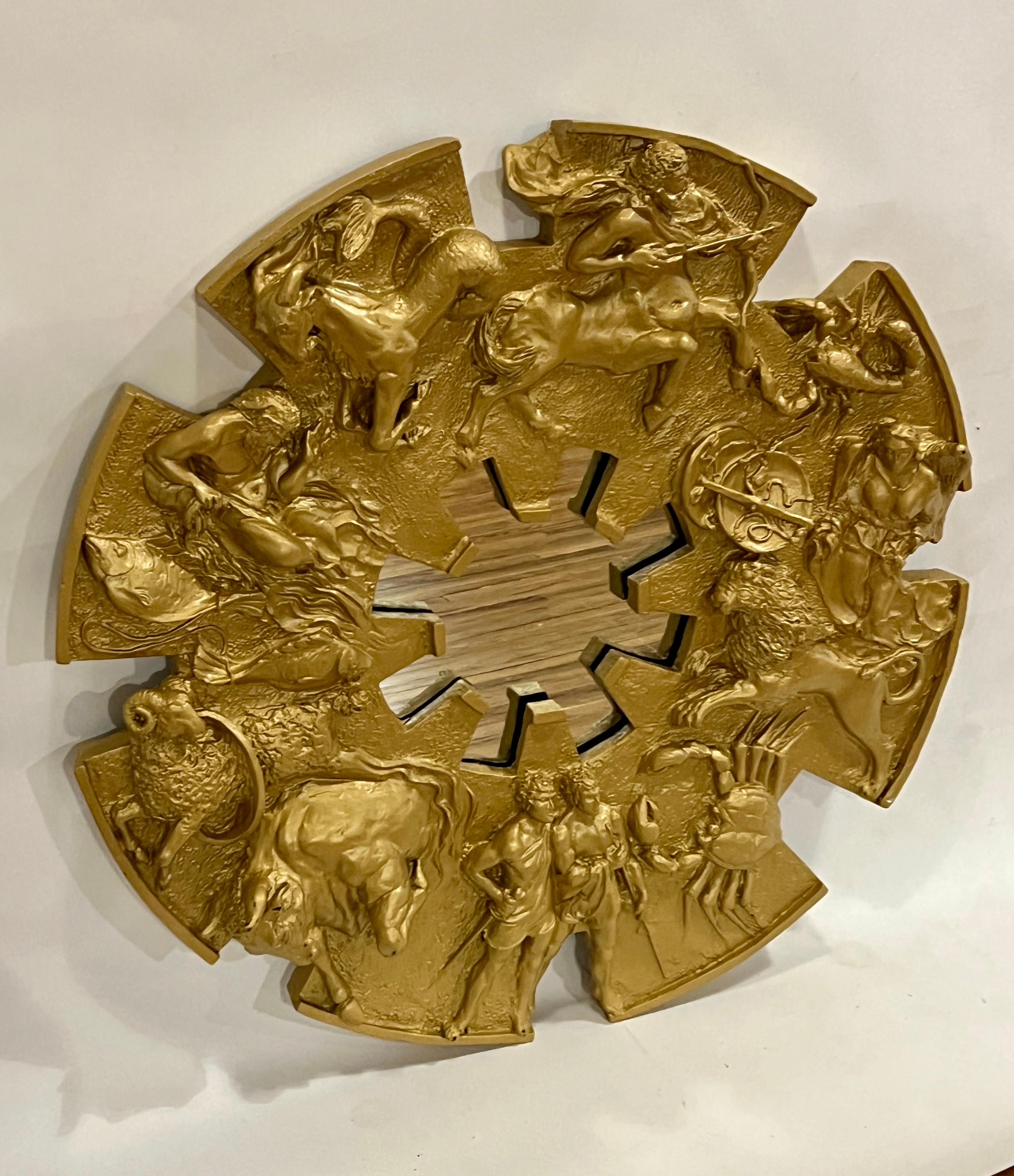 American Mid-century Gold Painted Zodiac Mirror For Sale