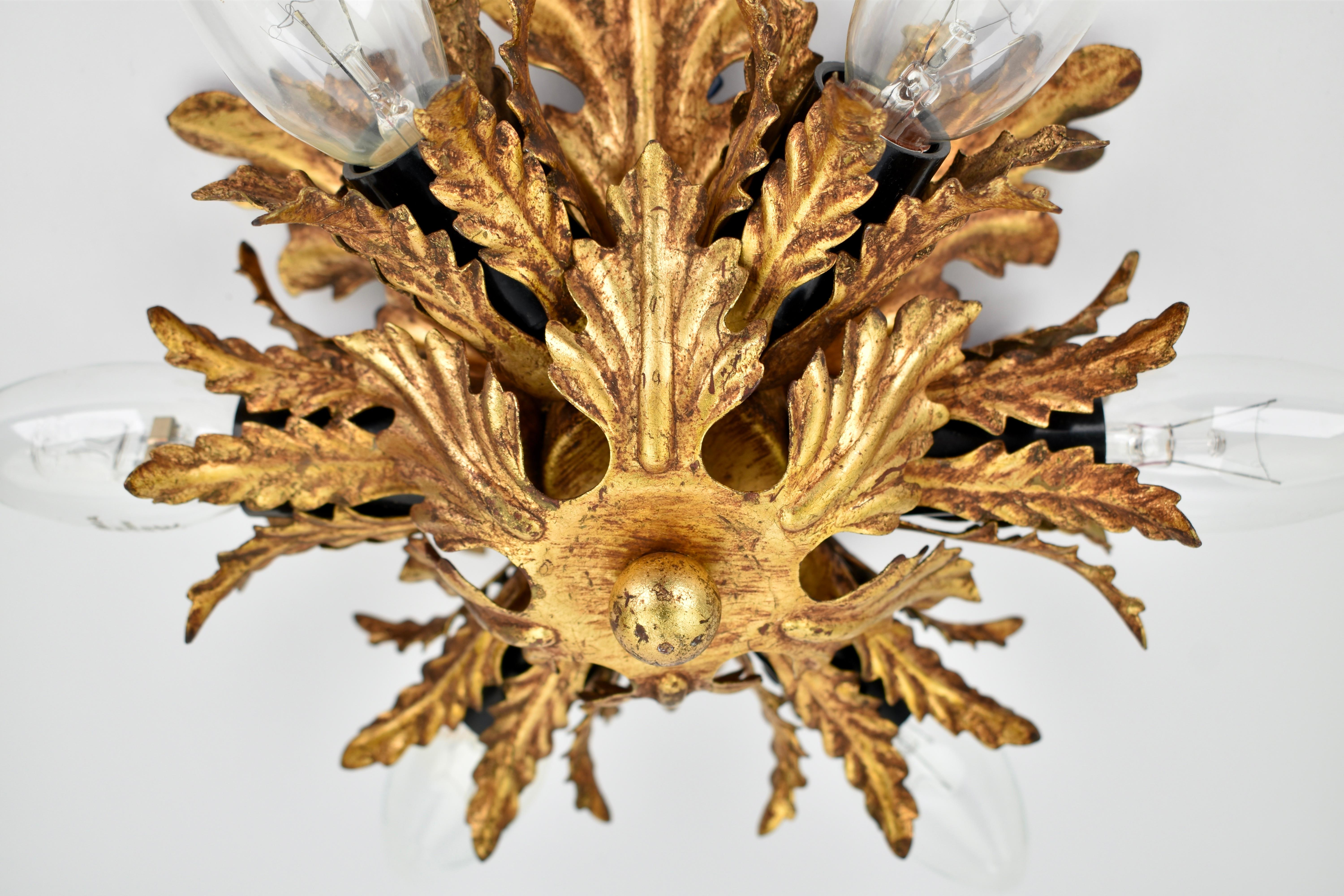 Italian Mid Century Gold  Palm Leaf Flush Mount by Banci Firenze For Sale