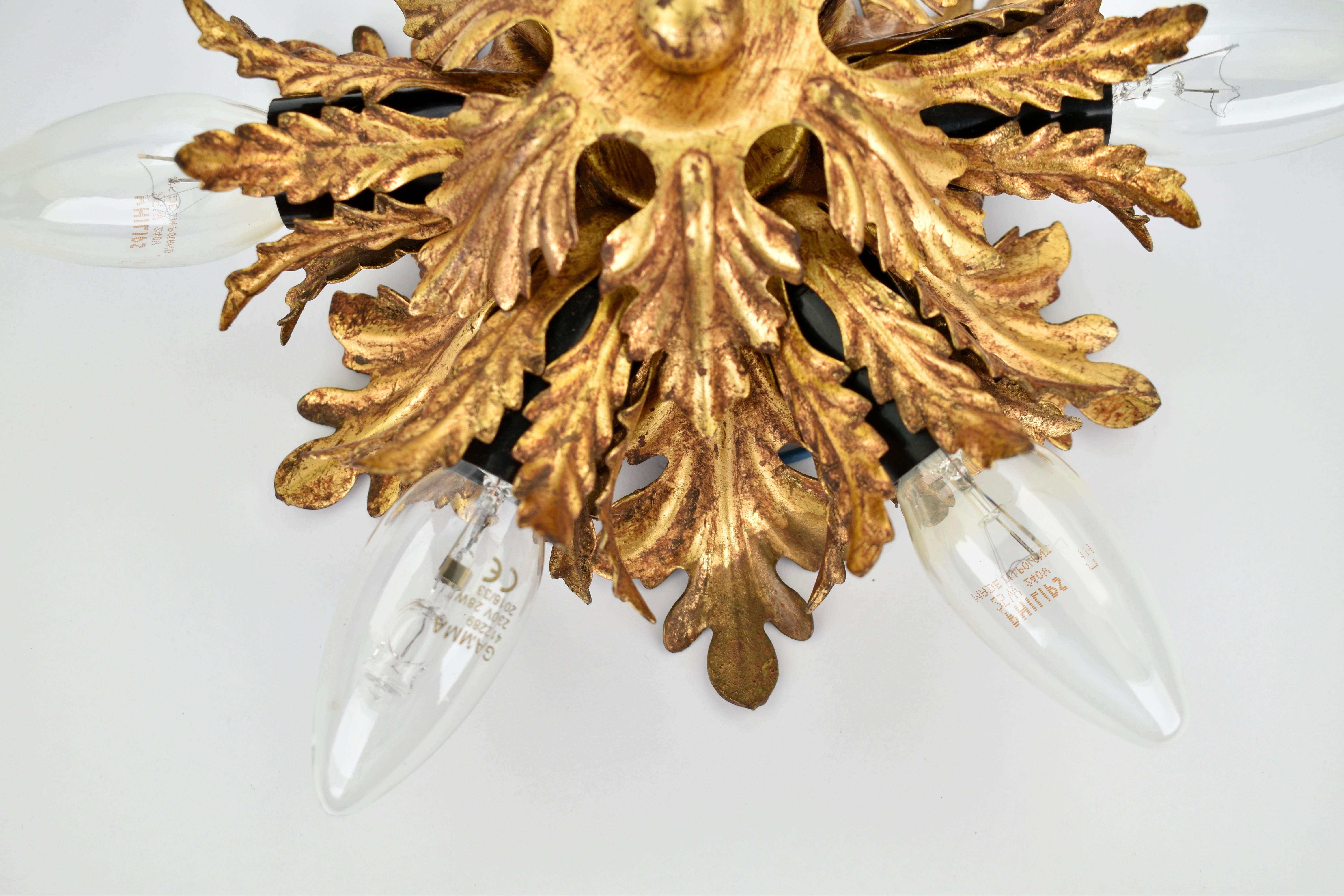 Mid Century Gold  Palm Leaf Flush Mount by Banci Firenze In Good Condition For Sale In AMSTERDAM, NL
