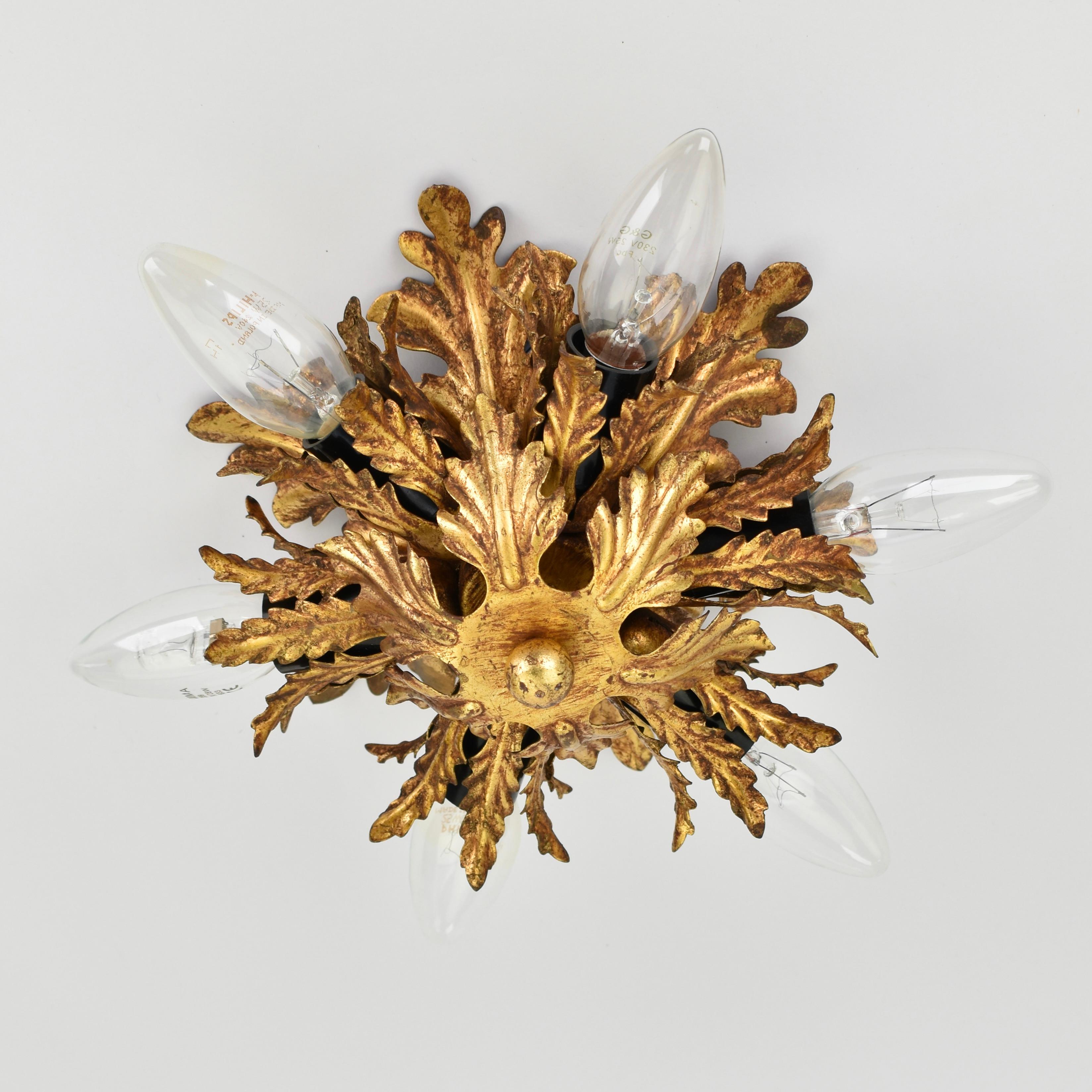 Late 20th Century Mid Century Gold  Palm Leaf Flush Mount by Banci Firenze For Sale