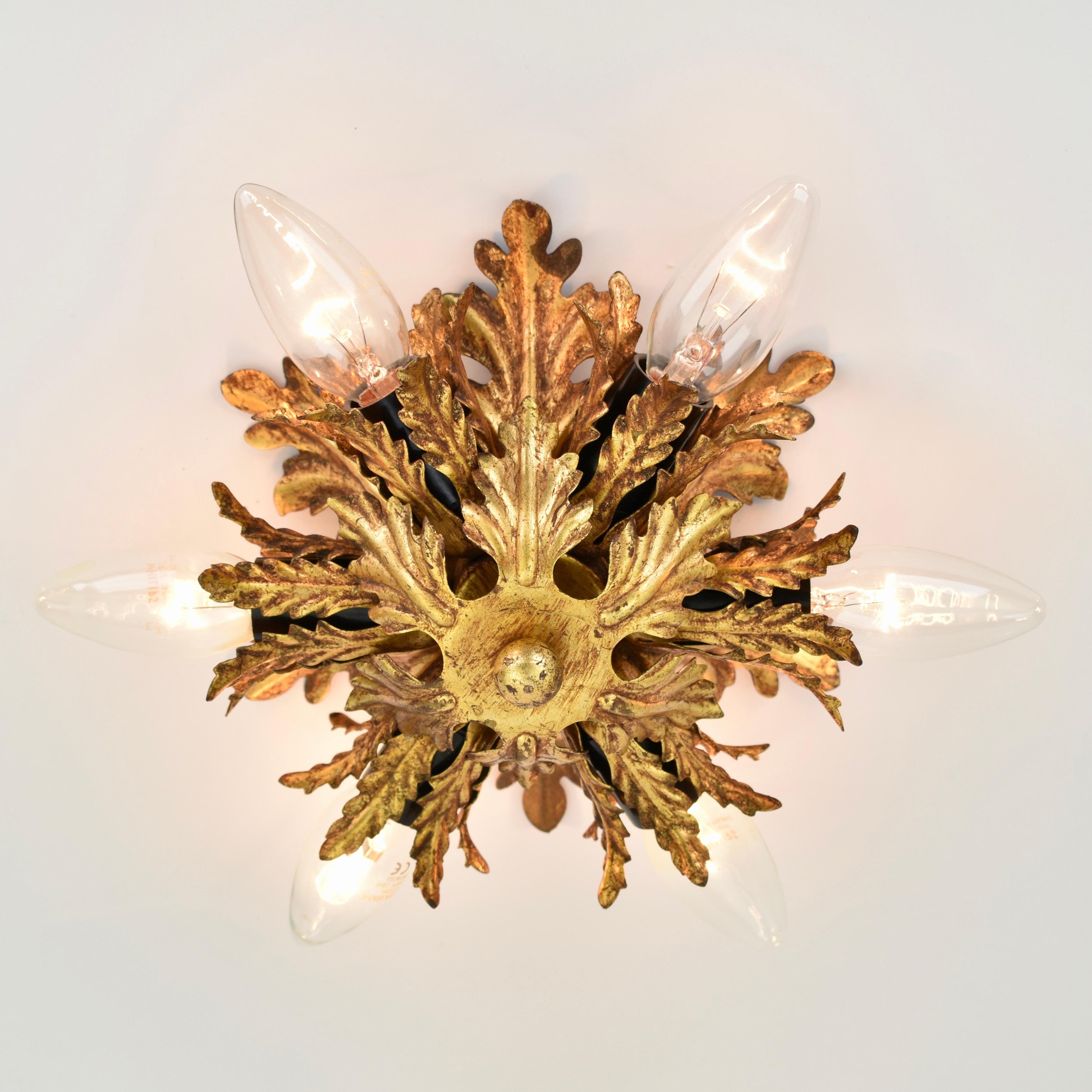 Iron Mid Century Gold  Palm Leaf Flush Mount by Banci Firenze For Sale