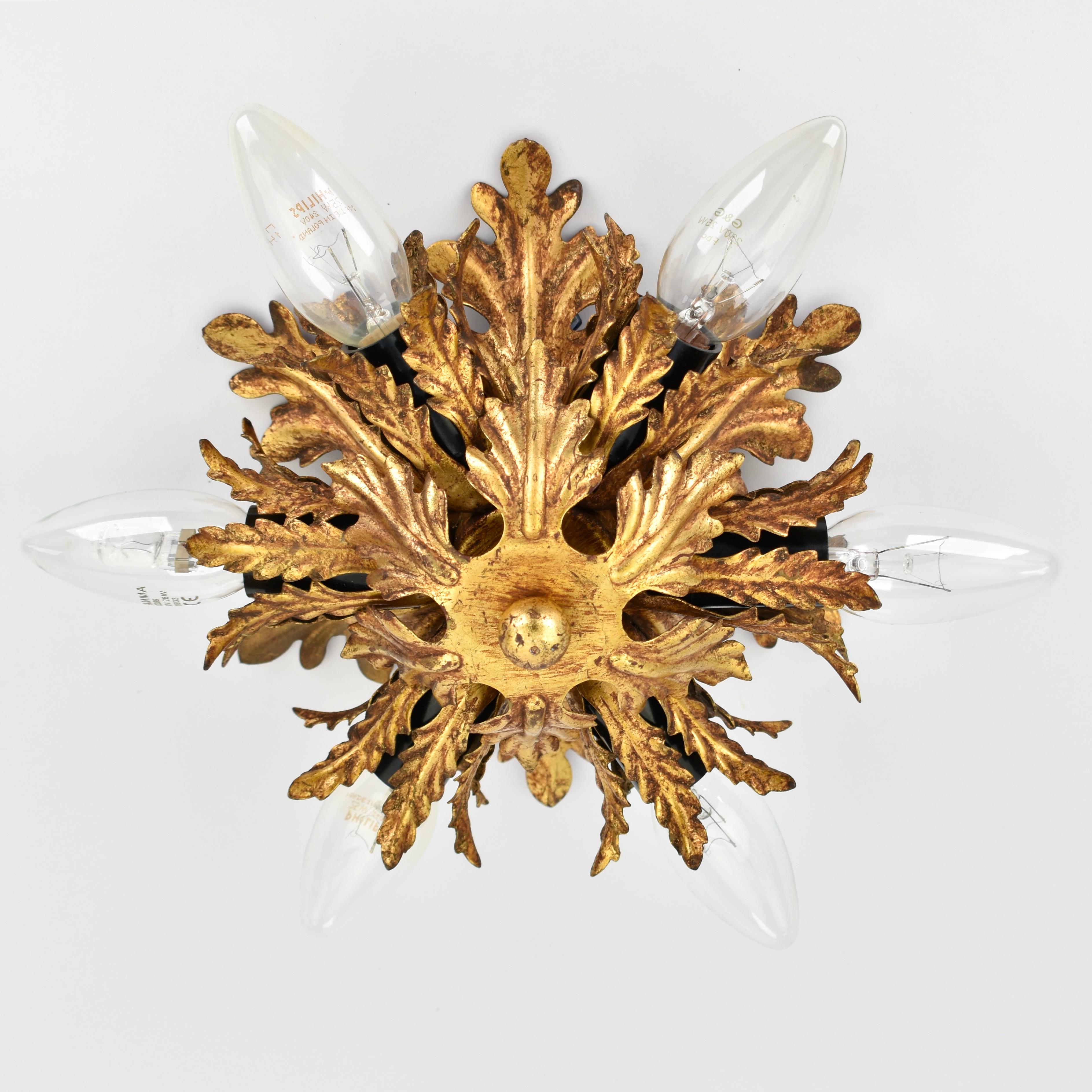 Mid Century Gold  Palm Leaf Flush Mount by Banci Firenze For Sale 1