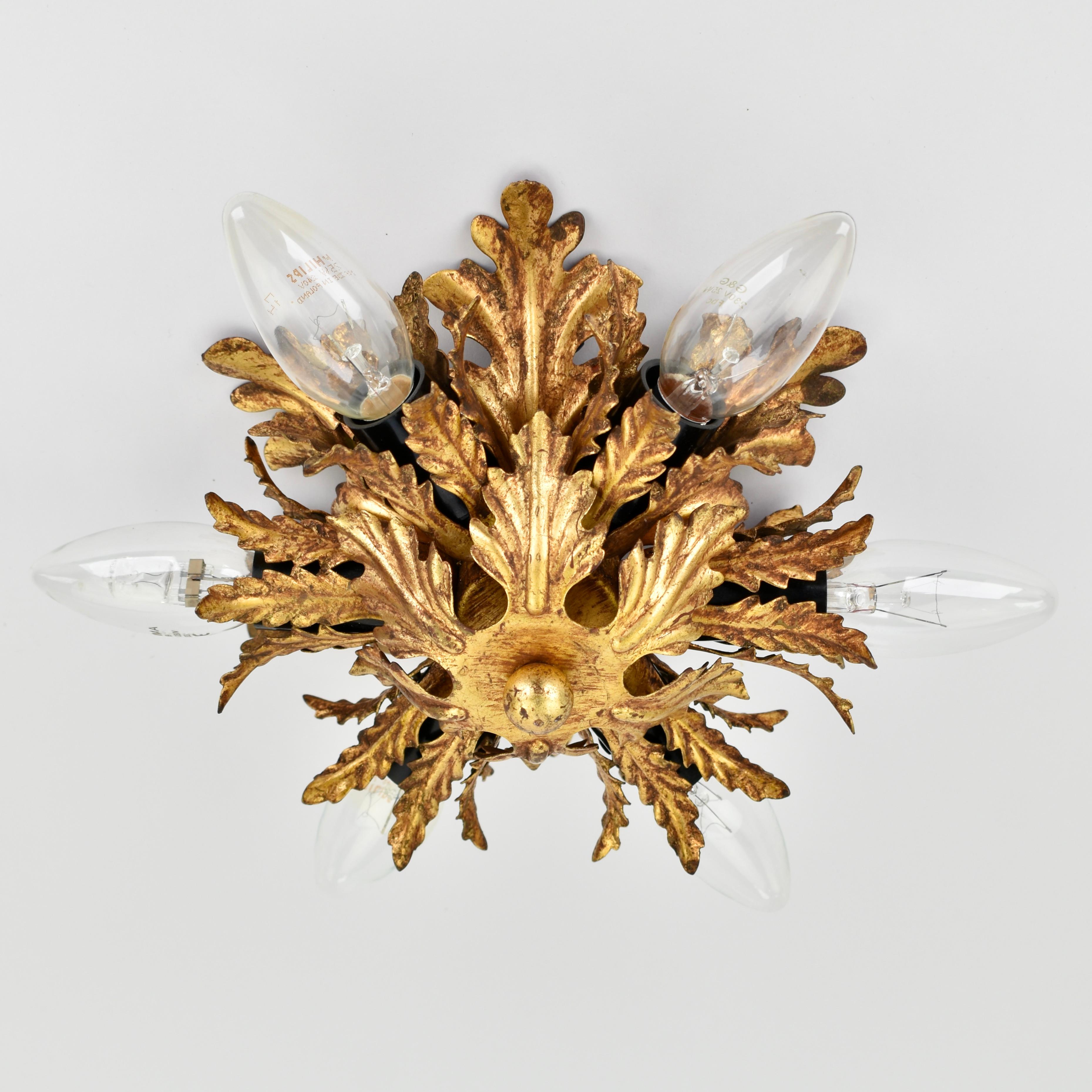 Mid Century Gold  Palm Leaf Flush Mount by Banci Firenze For Sale 2