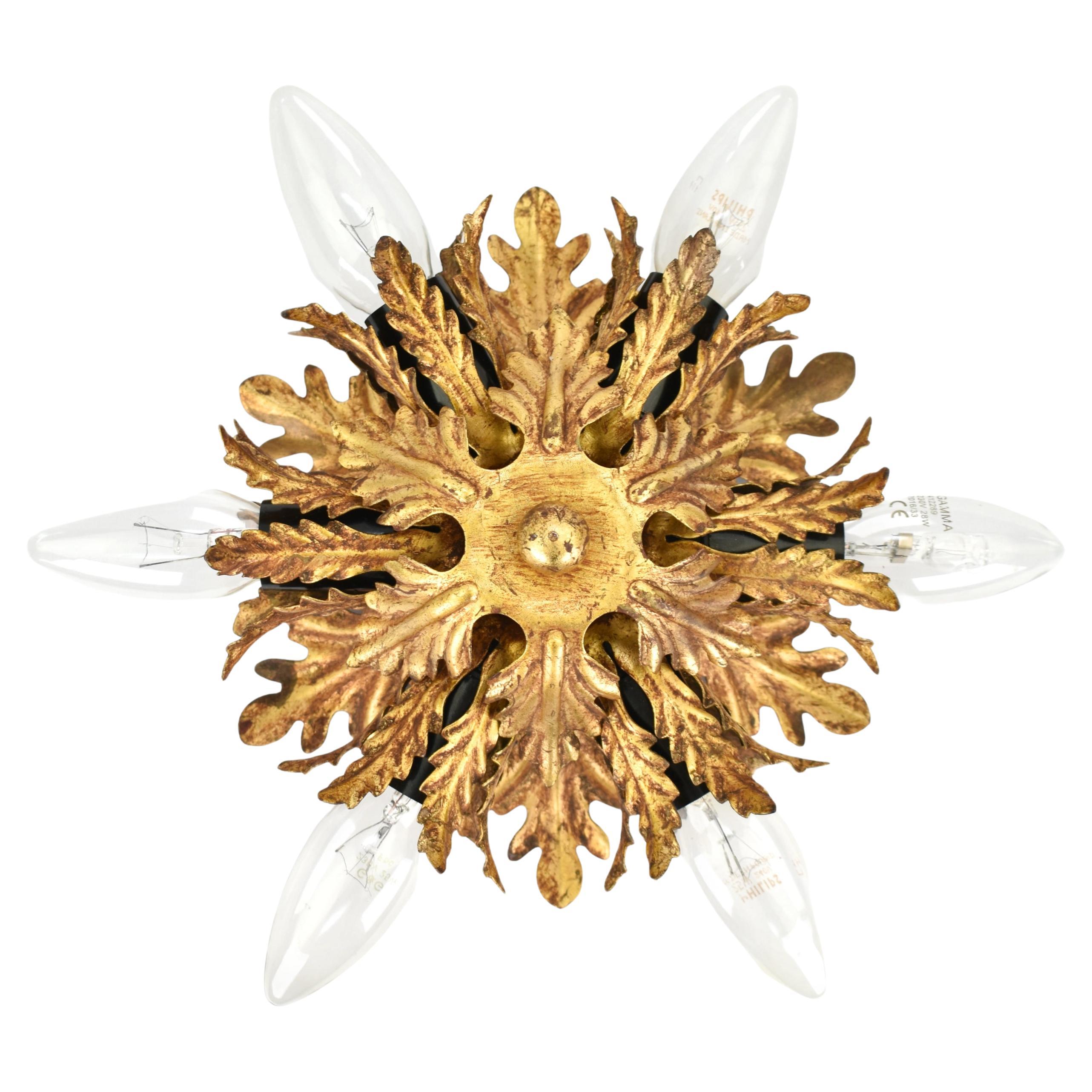 Mid Century Gold  Palm Leaf Flush Mount by Banci Firenze For Sale