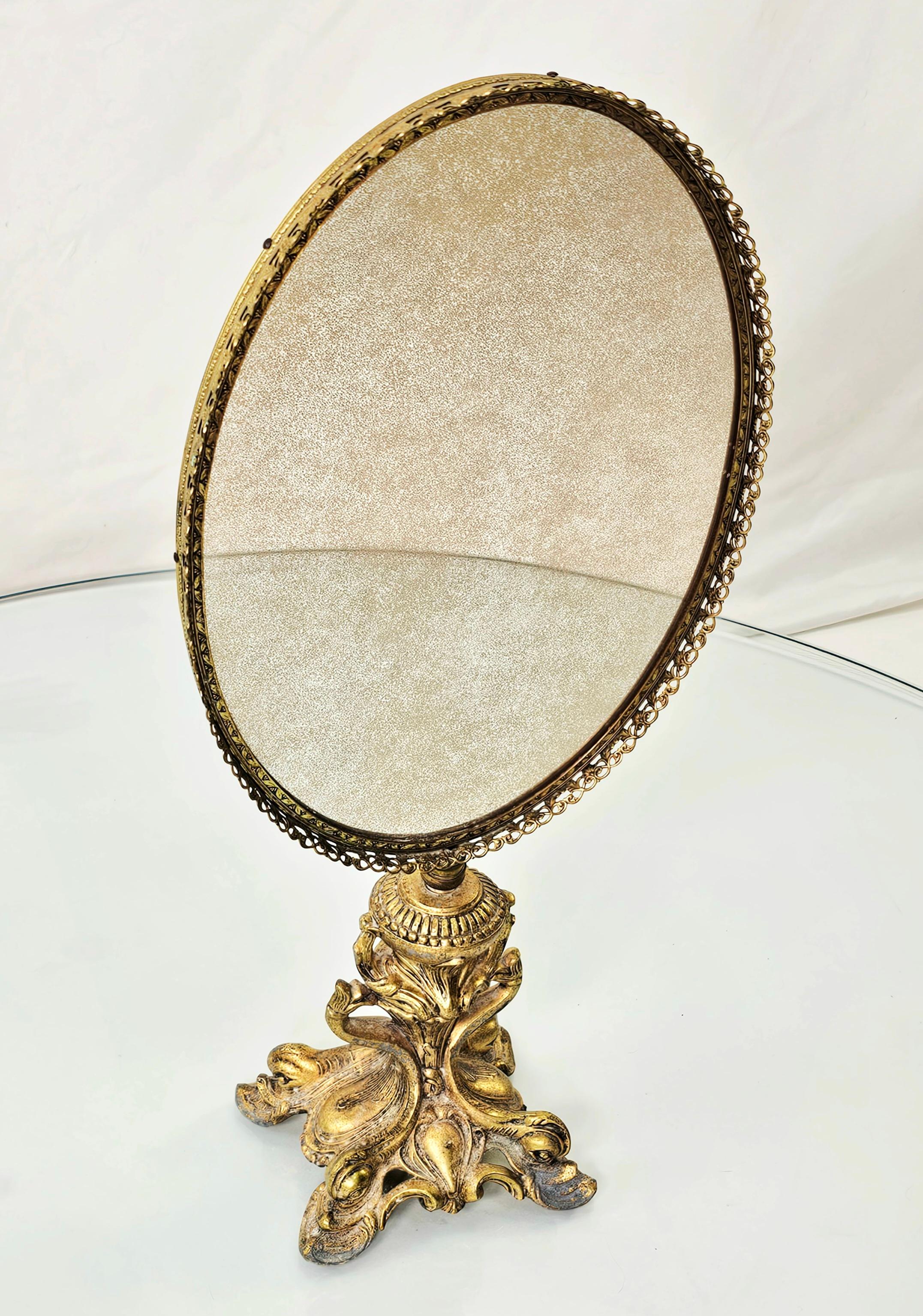 Mid Century Gold Plated Brass Vanity Table Mirror For Sale 8