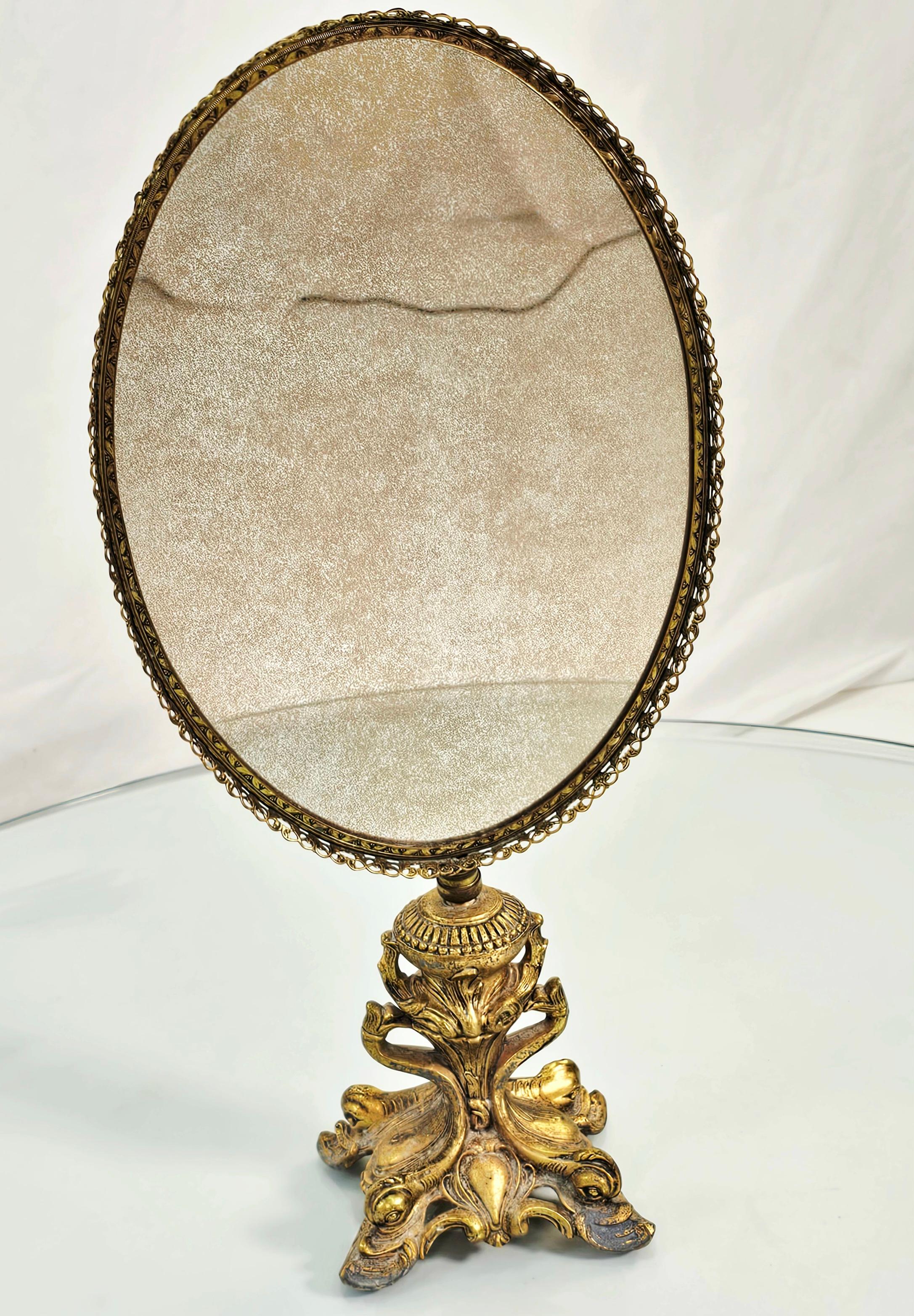 Mid Century Gold Plated Brass Vanity Table Mirror For Sale 10