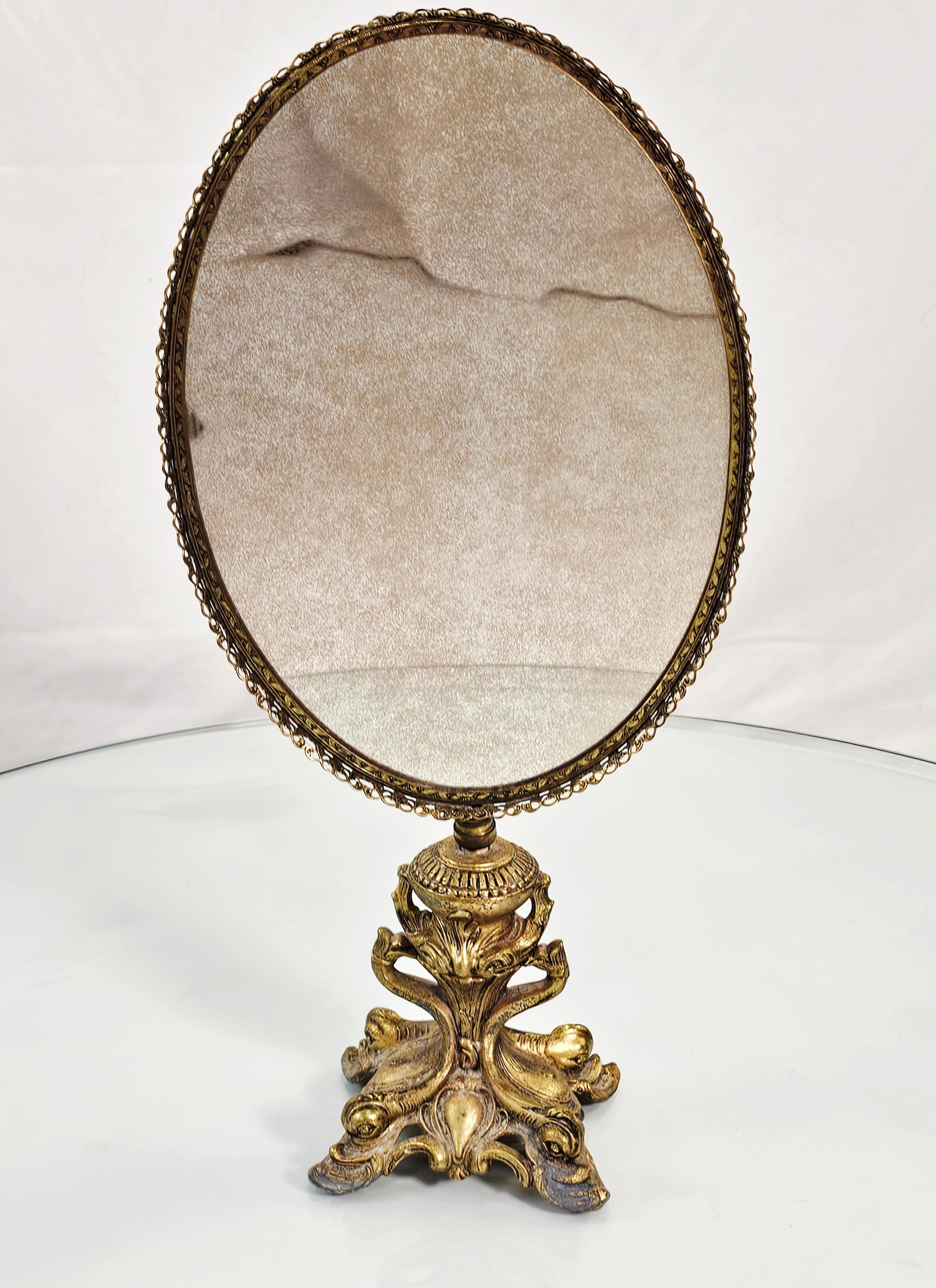 Mid Century Gold Plated Brass Vanity Table Mirror For Sale 11