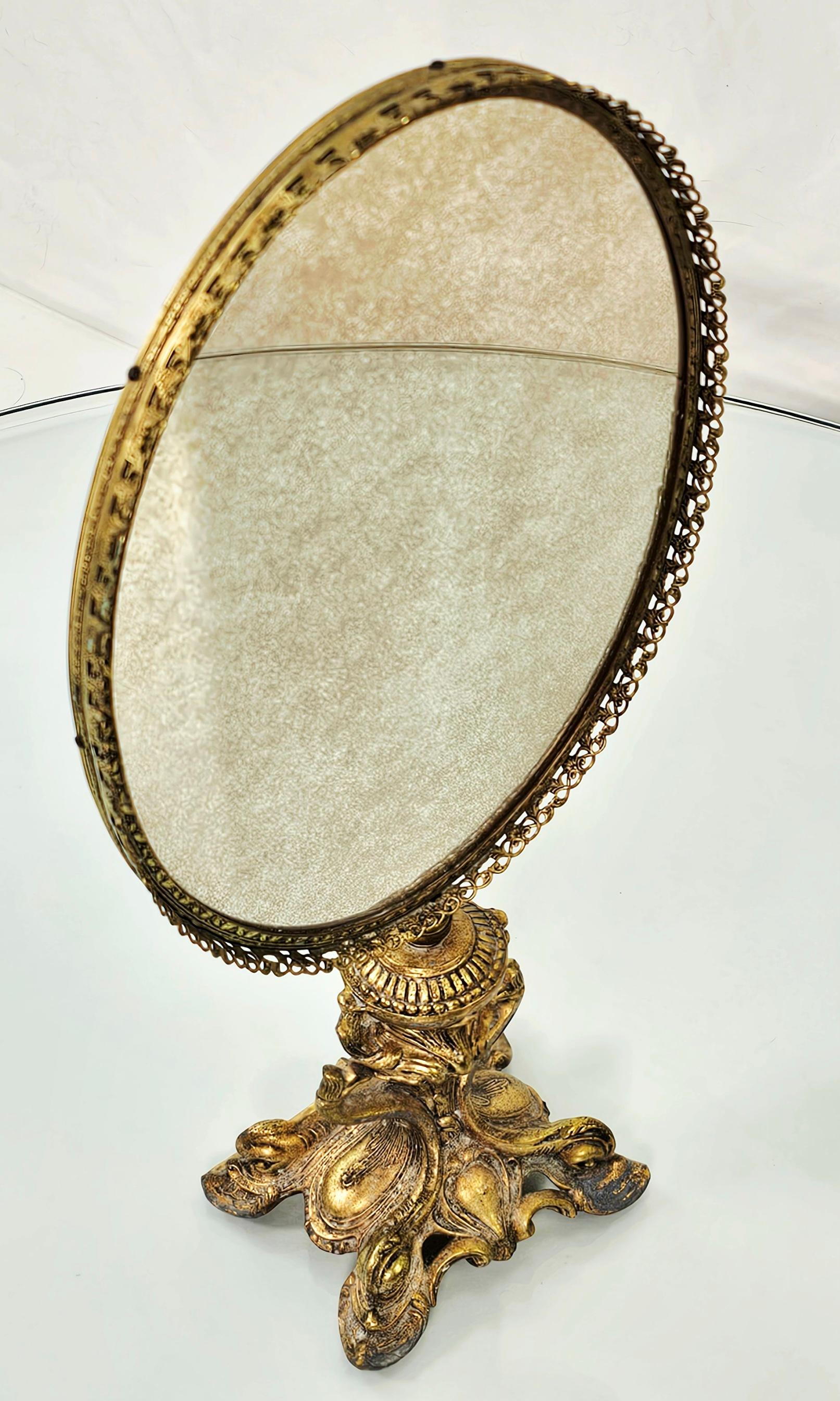Mid Century Gold Plated Brass Vanity Table Mirror For Sale 12